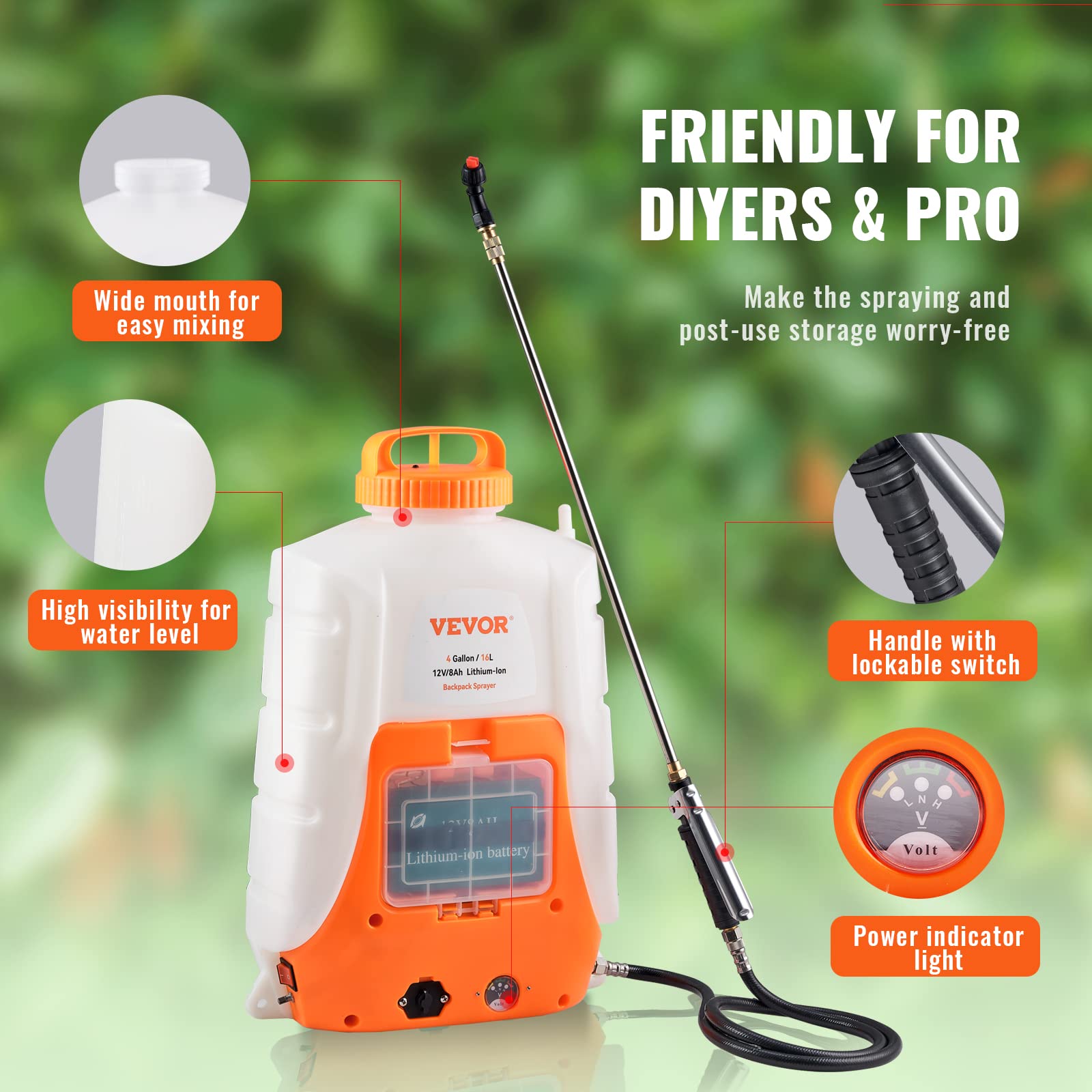Foto 7 pulgar | Pulverizador Tipo Mochila Vevor, Funciona Con Pilas, 15 L, 0-6,2 Bar, 12 V, 8 Ah - Venta Internacional.