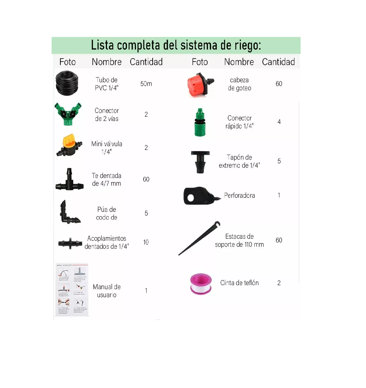 Foto 3 | Sistema De Riego Automático Ahorrador Por Goteo 50m, 211 Pcs Negro