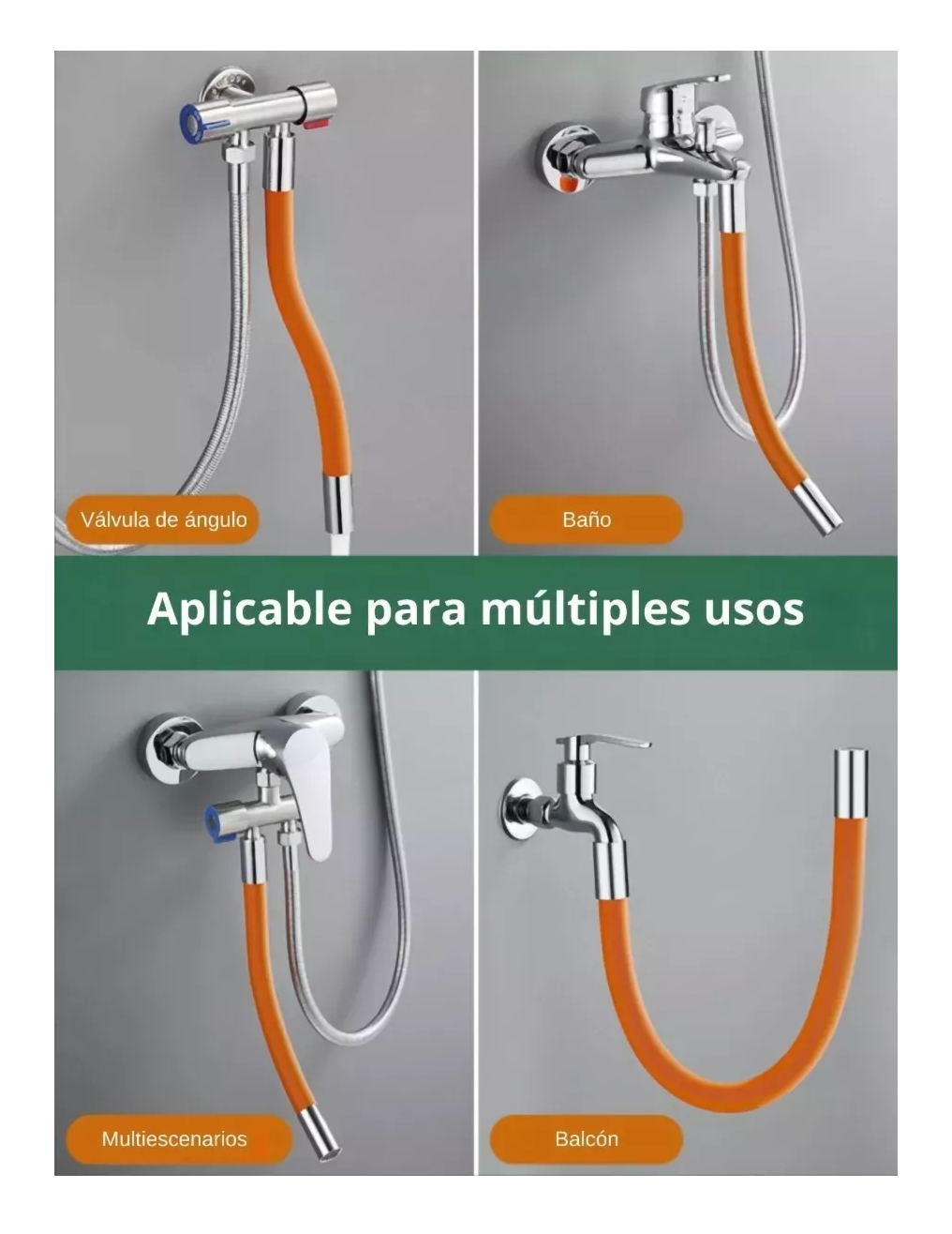 Foto 4 | Extensor De Grifo Llave De Agua Flexible Rotación 30 Cm 3 Pcs Gris/naranja