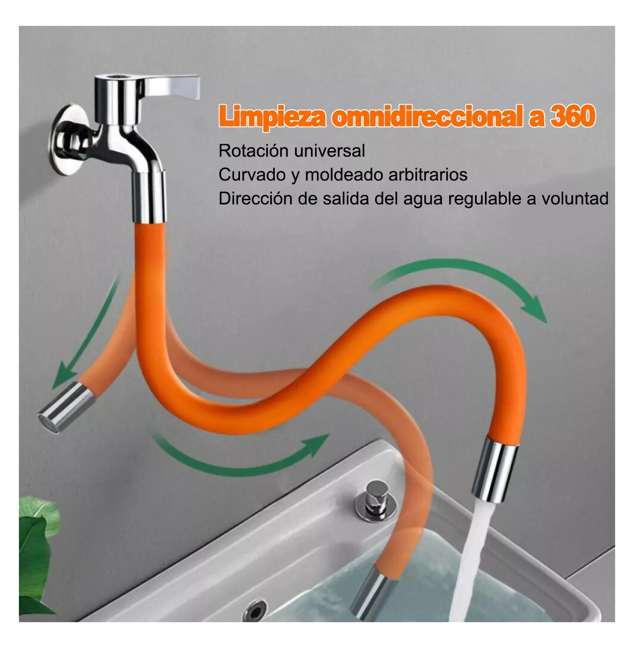 Foto 6 pulgar | Extensor De Grifo Llave De Agua Flexible Rotación 30 Cm 3 Pcs Gris/naranja