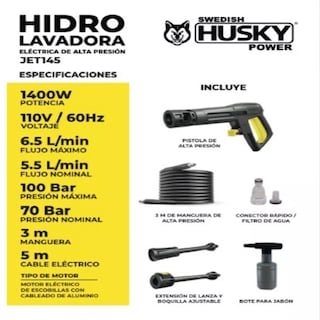 Foto 2 | Hidrolavadora Eléctrica Husky Power Jet145 Amarilla De 1400w Con 105 Bar De Presión Máxima 110v