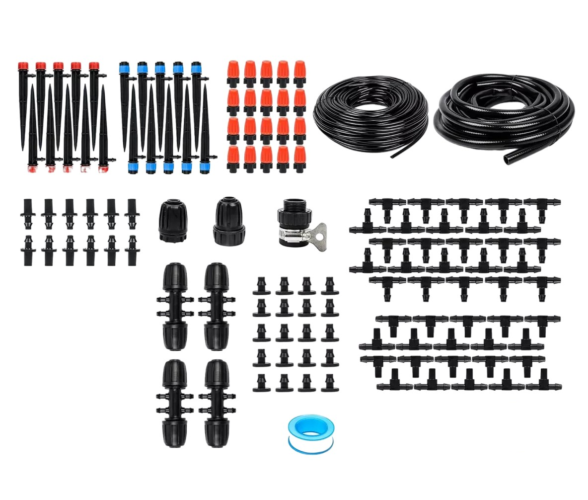 Sistema De Riego Automático Por Goteo 1/4 60m ,1/2 8m 135 Pcs Negro