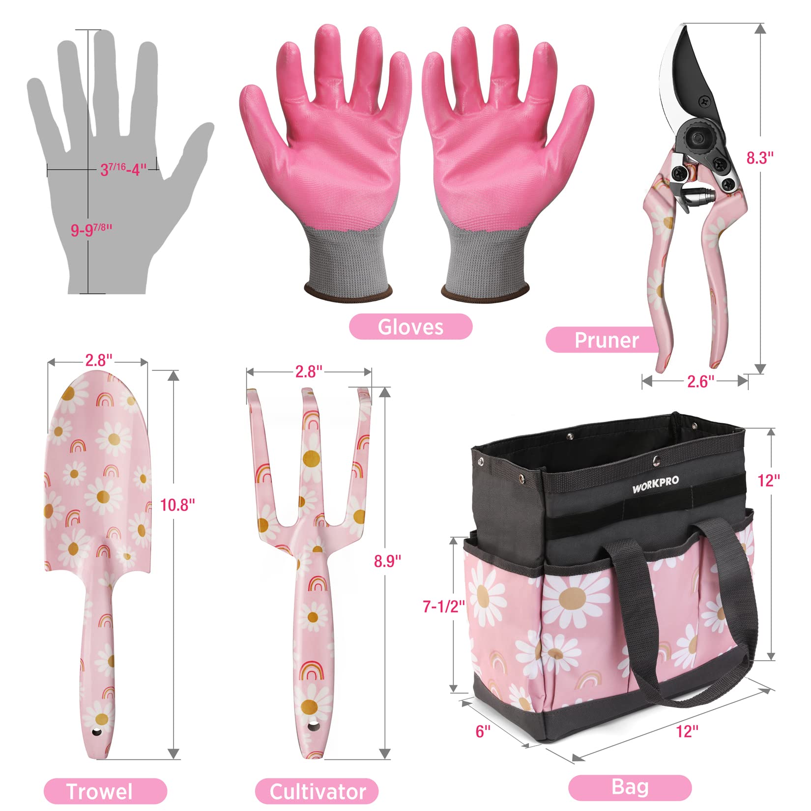 Foto 3 pulgar | Juego De Herramientas De Jardinería Workpro De 5 Piezas Con Bolsa De Aluminio Para Mujer - Venta Internacional.