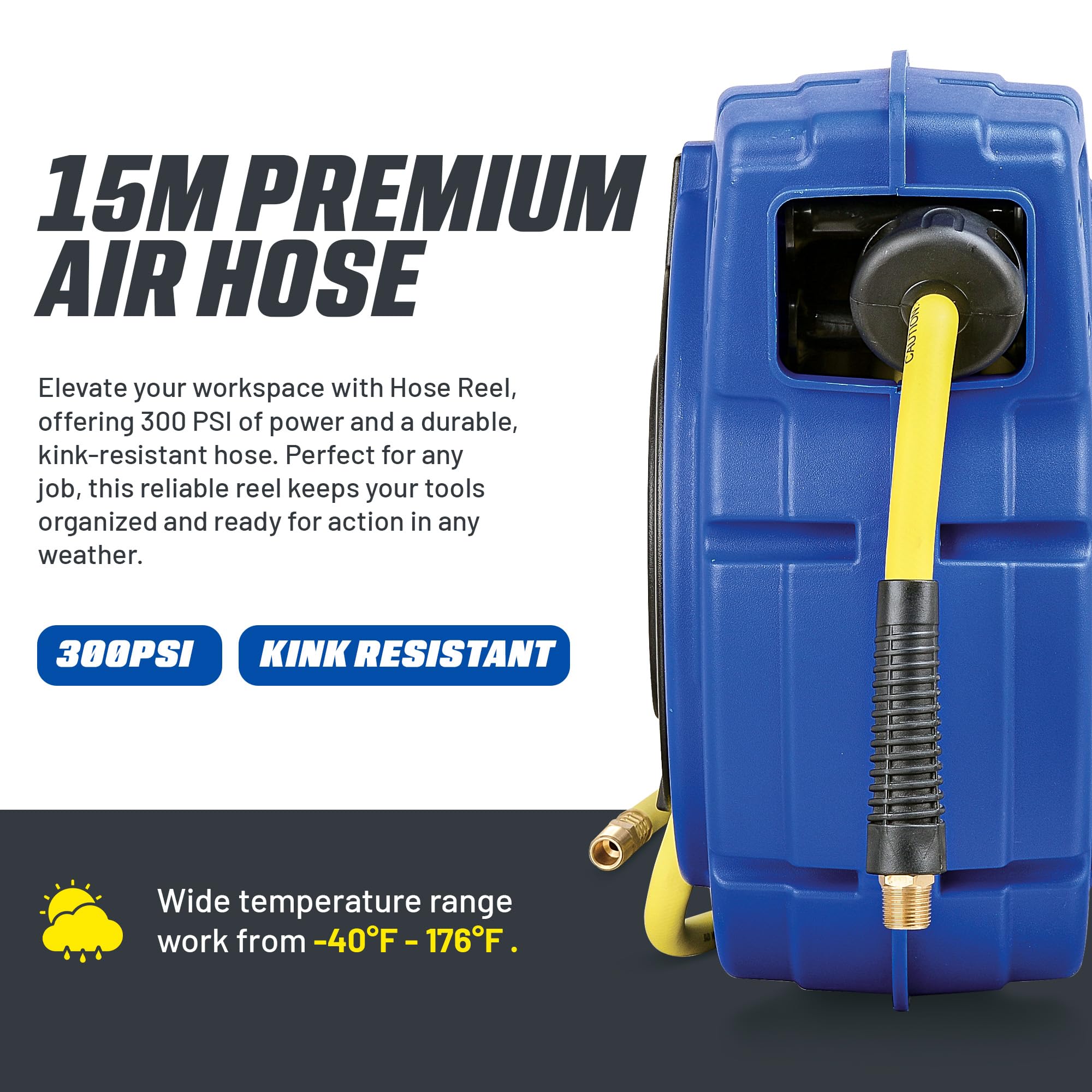 Foto 2 | Carrete De Manguera De Aire Goodyear Retráctil De Polímero Híbrido De 3/8 Pulgadas X 50 Pies - Venta Internacional.