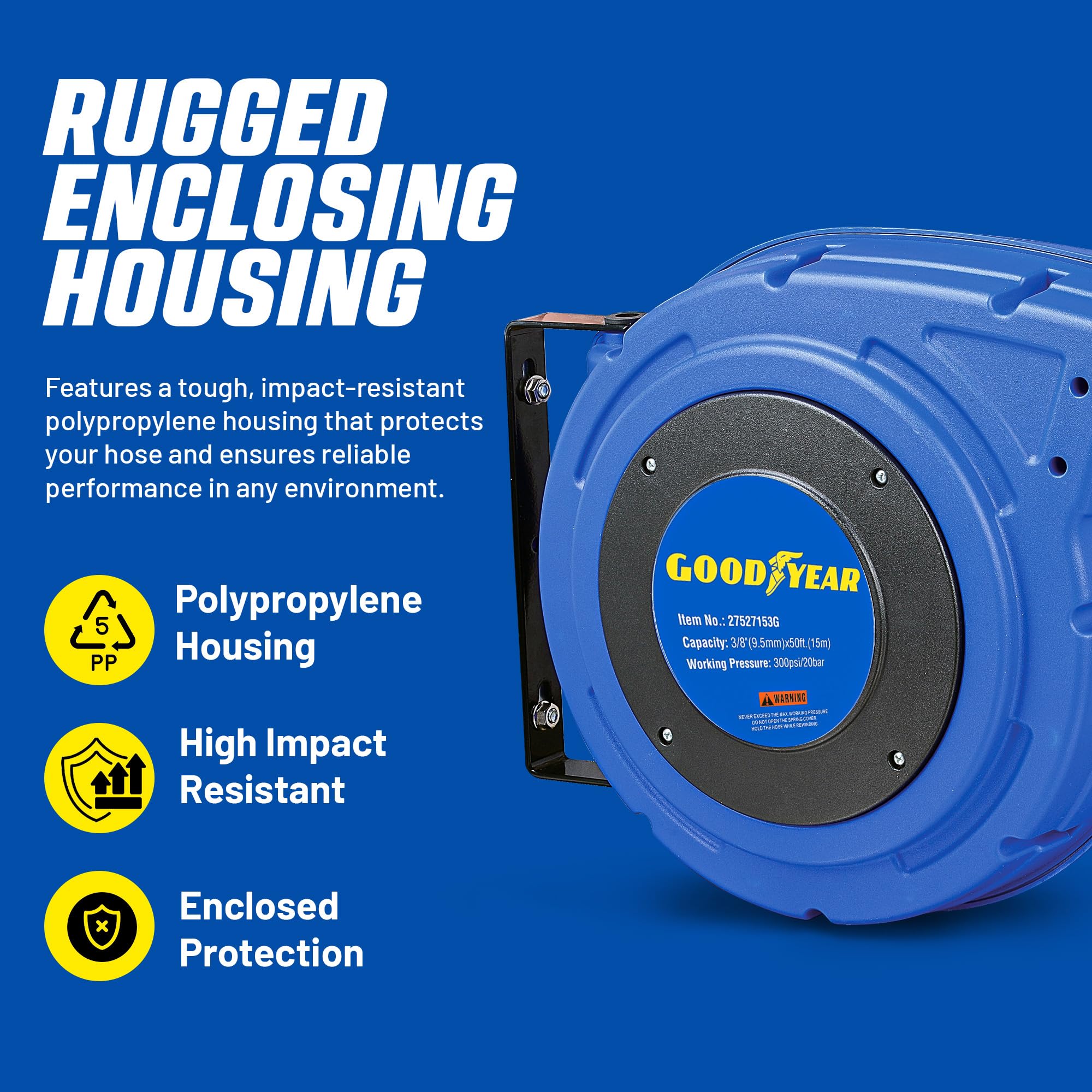 Foto 6 pulgar | Carrete De Manguera De Aire Goodyear Retráctil De Polímero Híbrido De 3/8 Pulgadas X 50 Pies - Venta Internacional.