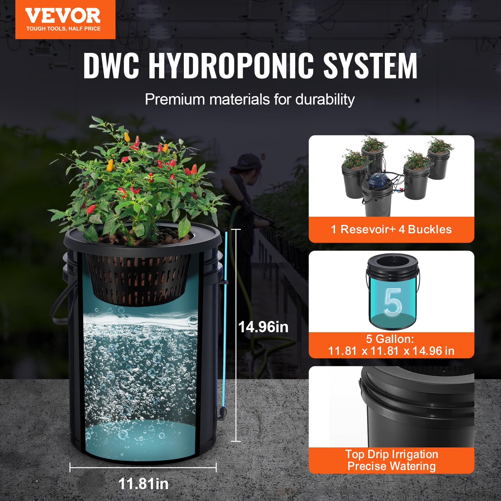 Foto 3 pulgar | Sistema De Cultivo Hidropónico Vevor Rdwc Con Bomba De Aire De 5 Galones Para Verduras - Venta Internacional.