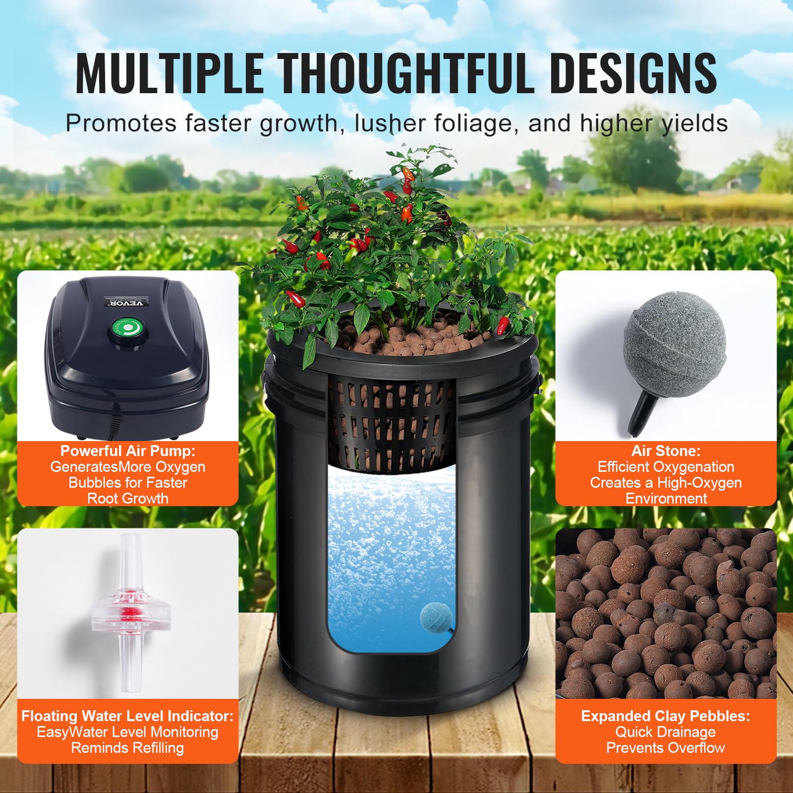 Foto 4 pulgar | Sistema De Cultivo Hidropónico Vevor Rdwc Con Bomba De Aire De 5 Galones Para Verduras - Venta Internacional.
