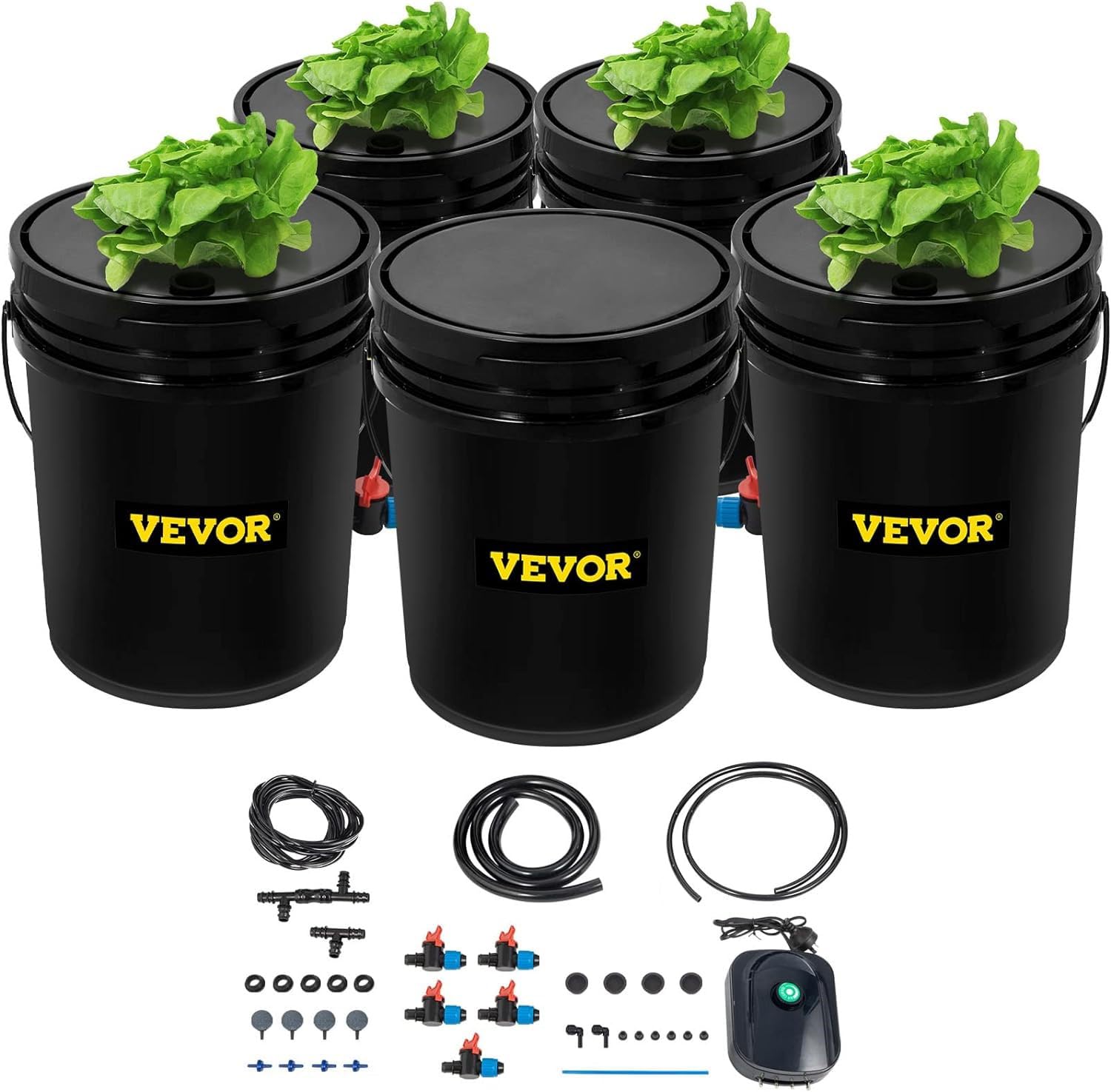 Sistema Hidropónico Dwc Vevor 5 Cubos De 19 Litros Con Bomba Y Piedra Neumática - Venta Internacional.
