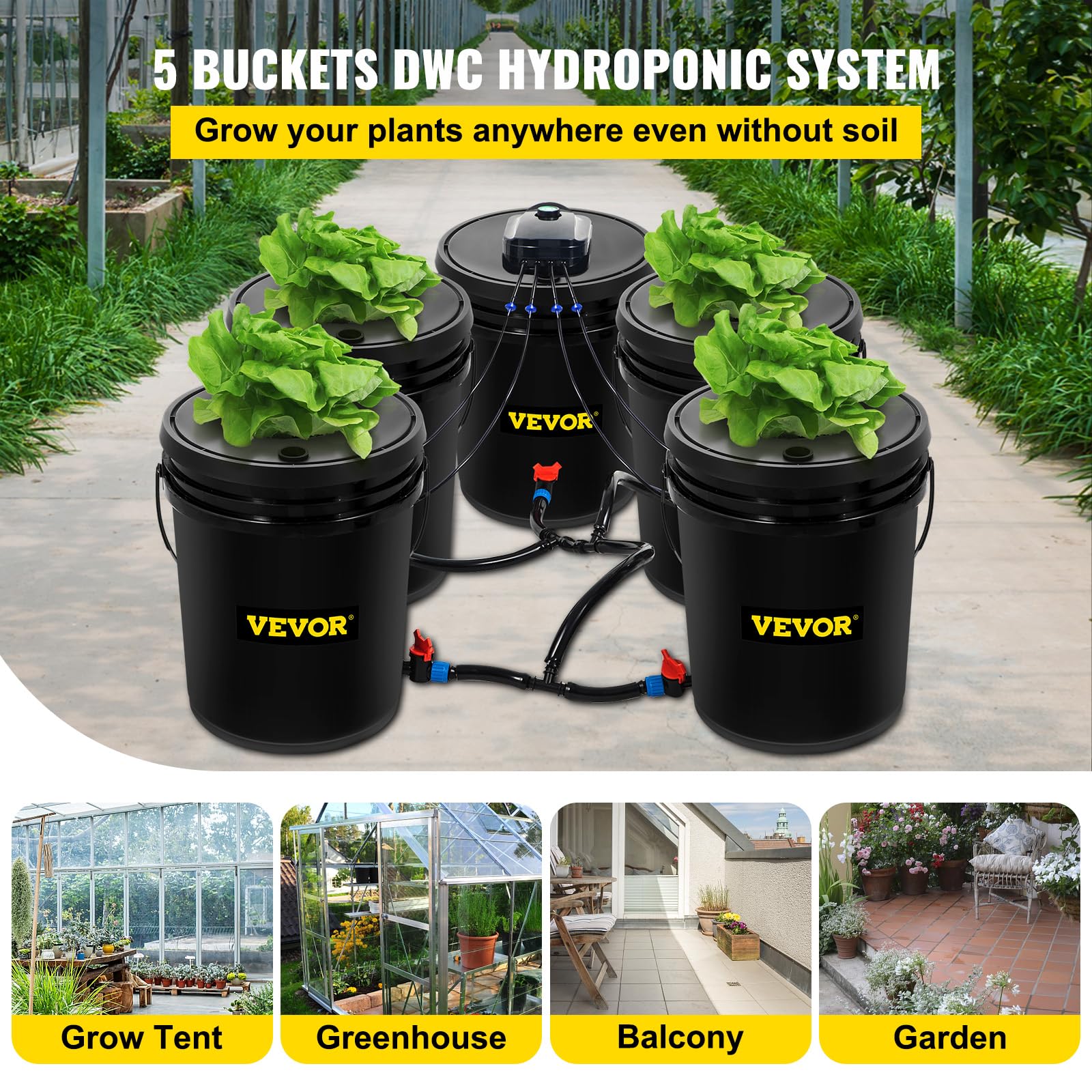 Foto 3 pulgar | Sistema Hidropónico Dwc Vevor 5 Cubos De 19 Litros Con Bomba Y Piedra Neumática - Venta Internacional.