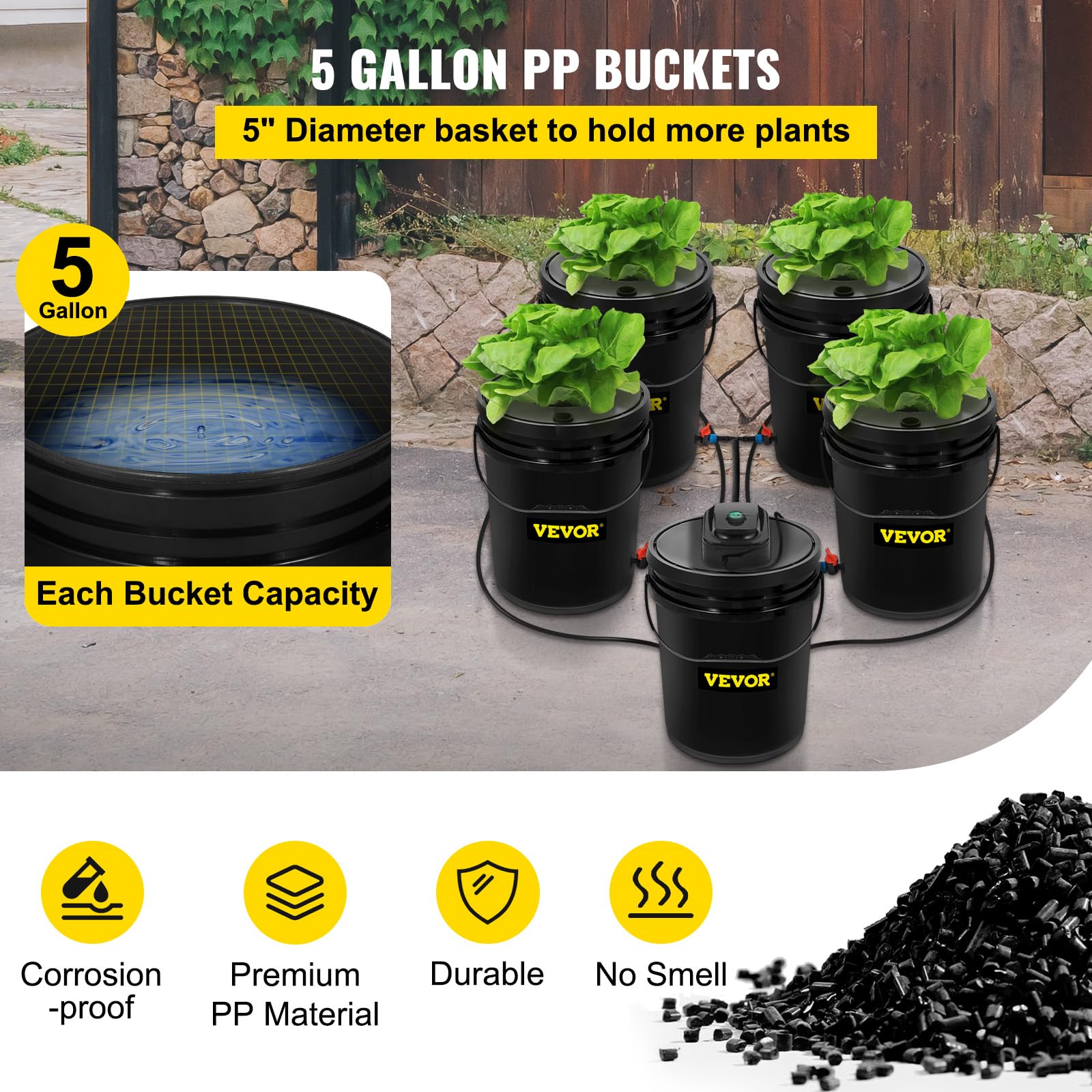 Foto 4 pulgar | Sistema Hidropónico Dwc Vevor 5 Cubos De 19 Litros Con Bomba Y Piedra Neumática - Venta Internacional.