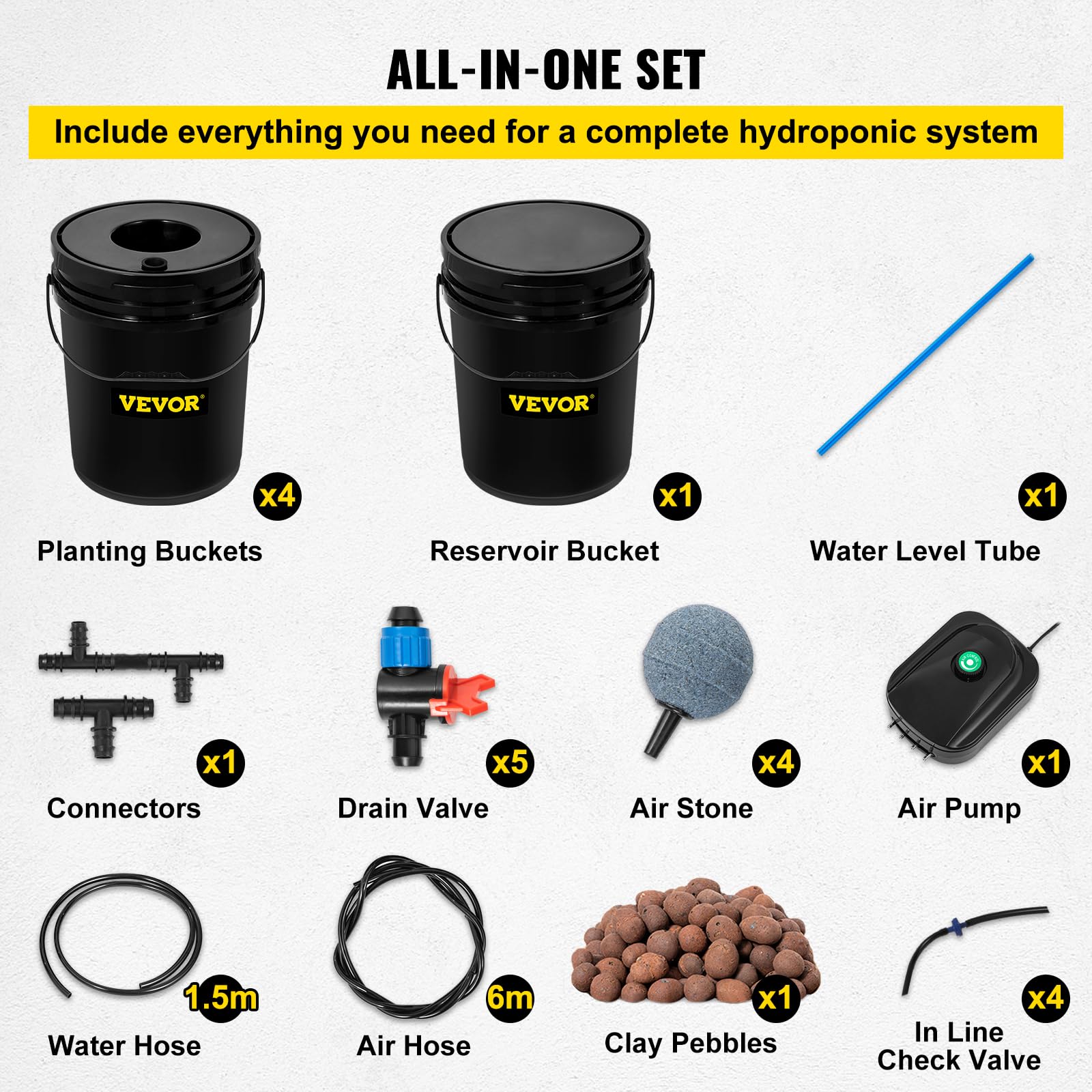 Foto 7 | Sistema Hidropónico Dwc Vevor 5 Cubos De 19 Litros Con Bomba Y Piedra Neumática - Venta Internacional.