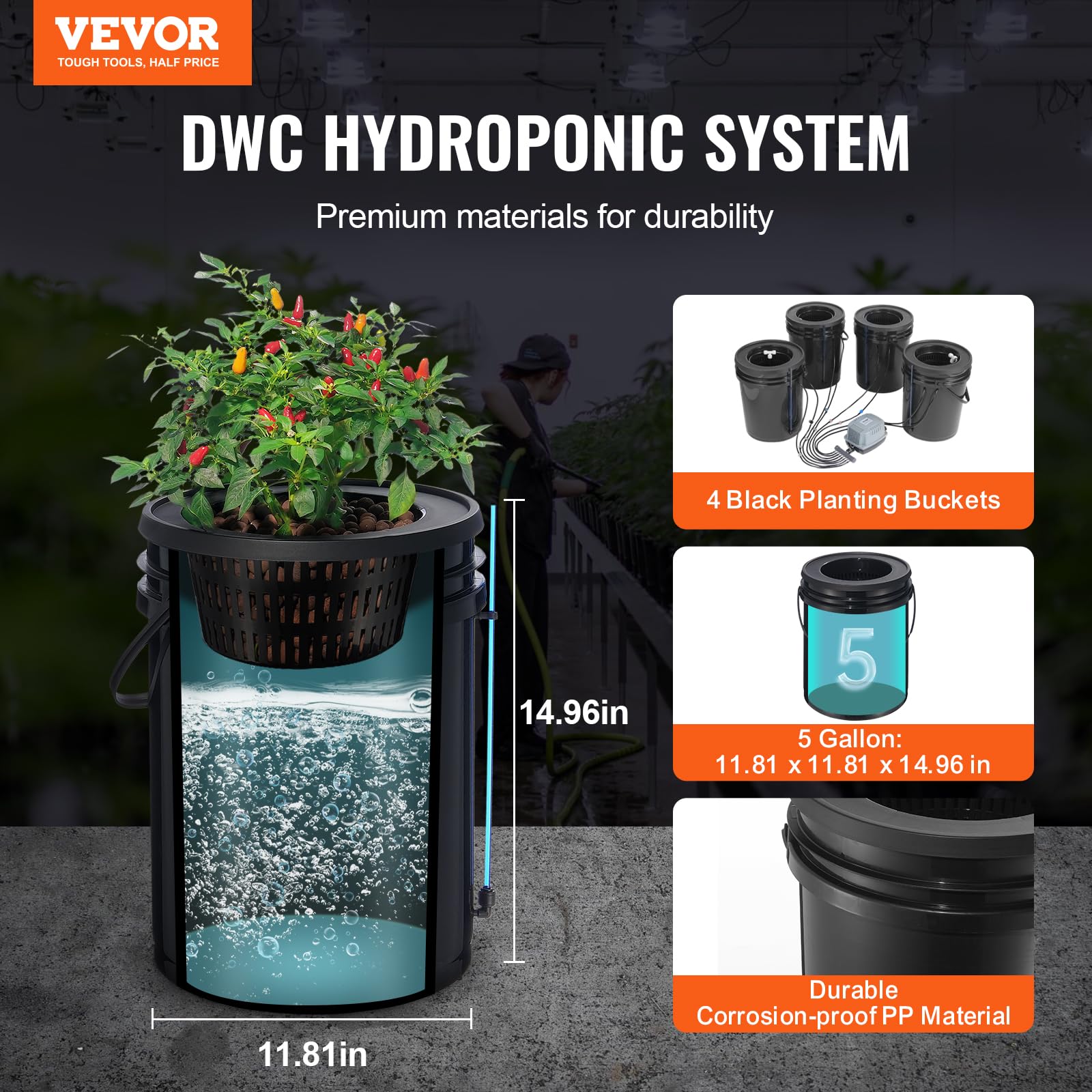 Foto 2 | Sistema De Cultivo Hidropónico Vevor Dwc Con 4 Cubos Top Drip De 20 Litros - Venta Internacional.