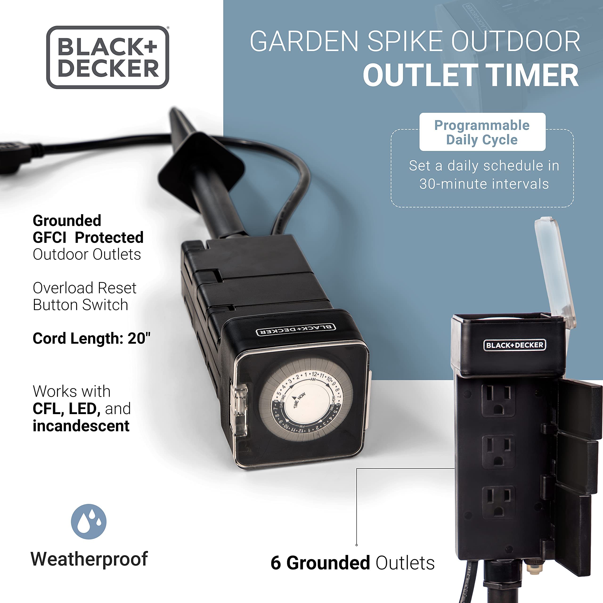 Foto 5 pulgar | Estaca Temporizadora De Jardín Para Exteriores, Color Negro Y Decker, Impermeable, 6 Salidas - Venta Internacional.