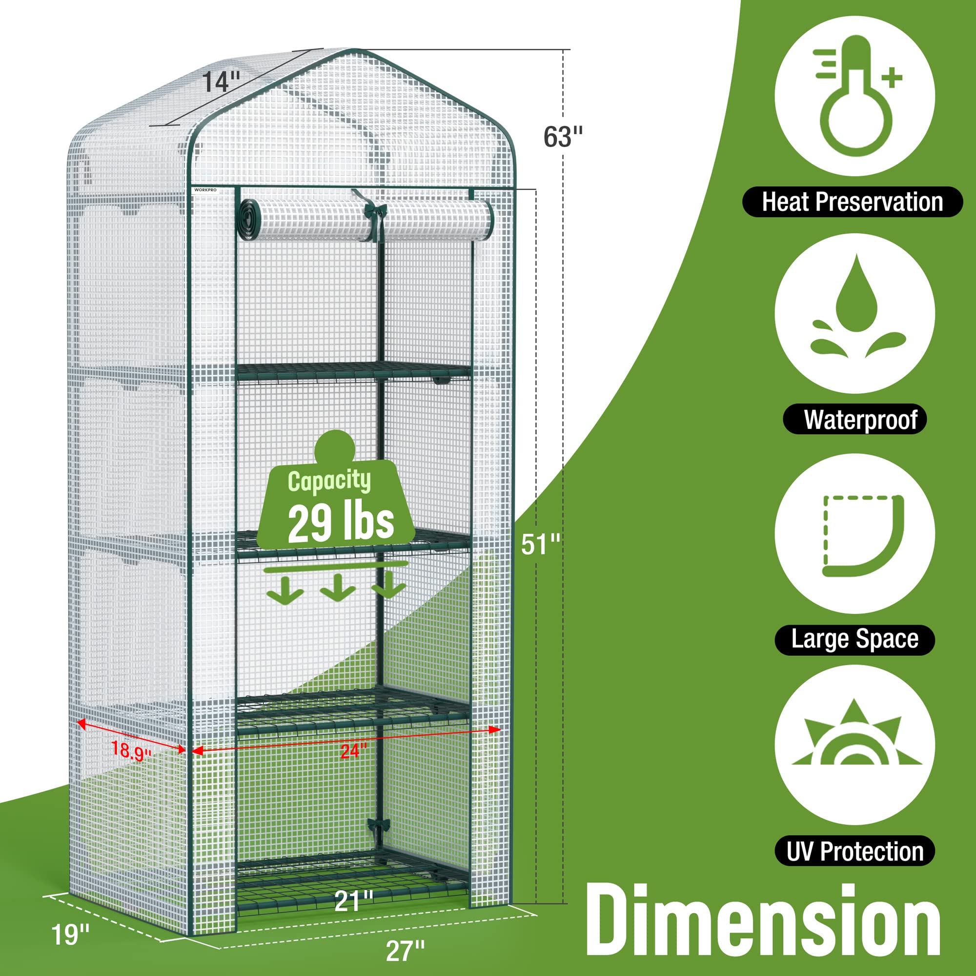 Foto 2 | Mini Invernadero Workpro Portátil De 4 Niveles Con Estantes De 27 X 19 X 63 Cm - Venta Internacional.