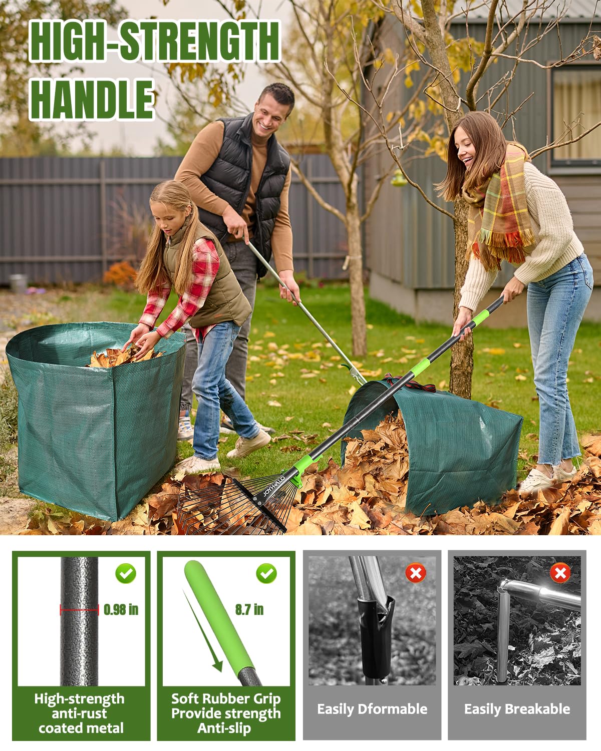 Foto 4 pulgar | Juego De Rastrillos Joyhalo De 1,6 M Con Bolsas Para Hojas Tipo Recogedor De 150 Litros - Venta Internacional.