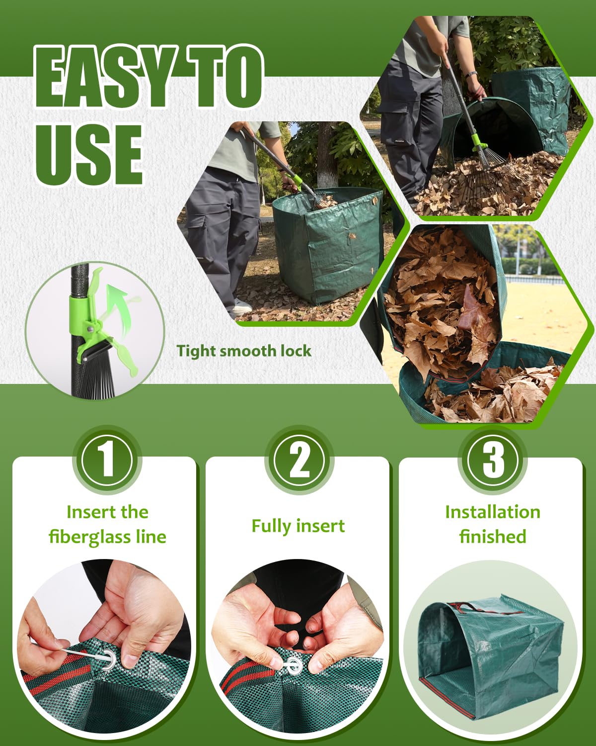 Foto 5 | Juego De Rastrillos Joyhalo De 1,6 M Con Bolsas Para Hojas Tipo Recogedor De 150 Litros - Venta Internacional.