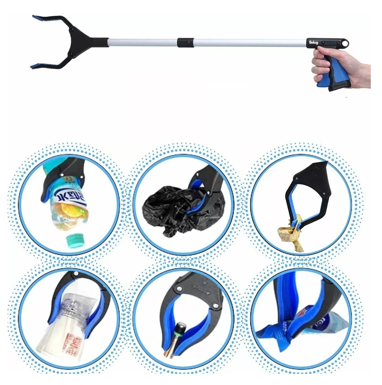 Foto 3 pulgar | Recogedor De Basura Belug  Plegable Con Bastón Herramienta Agarra, Azul Con Negro