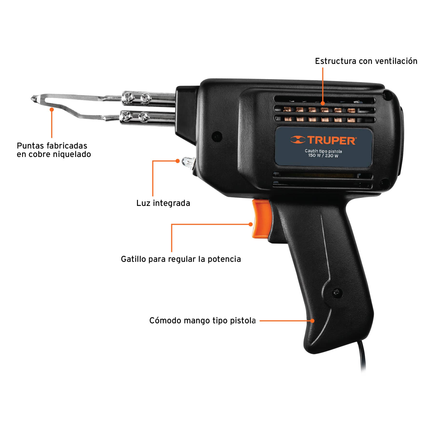 Foto 3 | Cautín 230 W Tipo Pistola Con 2 Temperaturas Truper Cau-230 color Negro