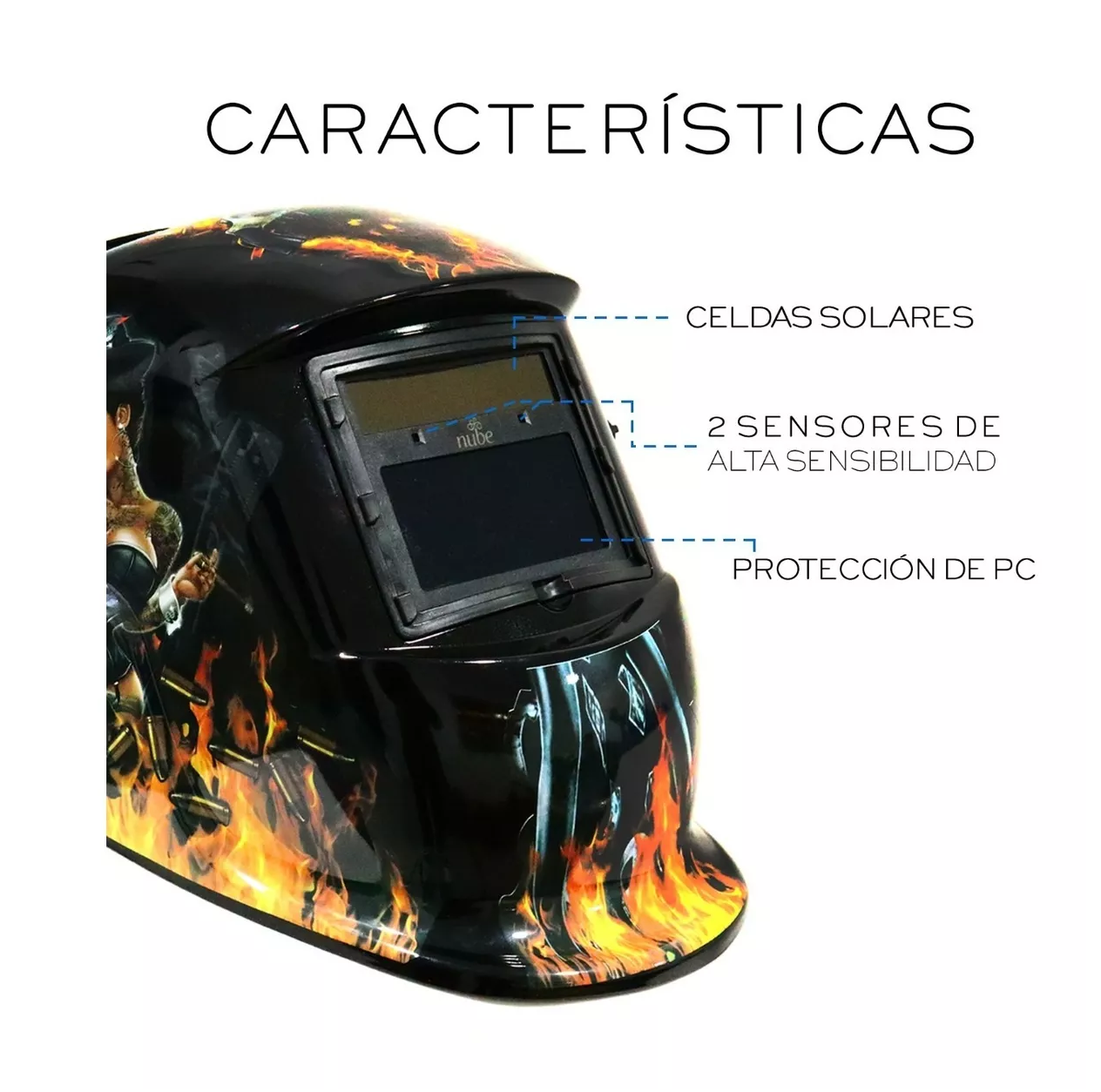 Foto 6 pulgar | Careta de Soldar Automática Profesional 4 color Negro con Llamas