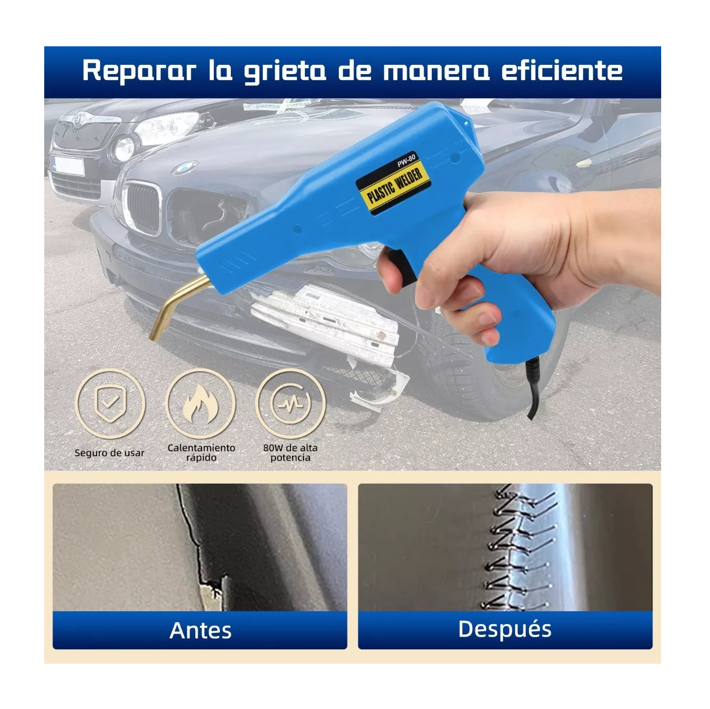 Foto 5 pulgar | Kit De Soldadura De Plástico Portátil Reparación De Auto 80w Azul