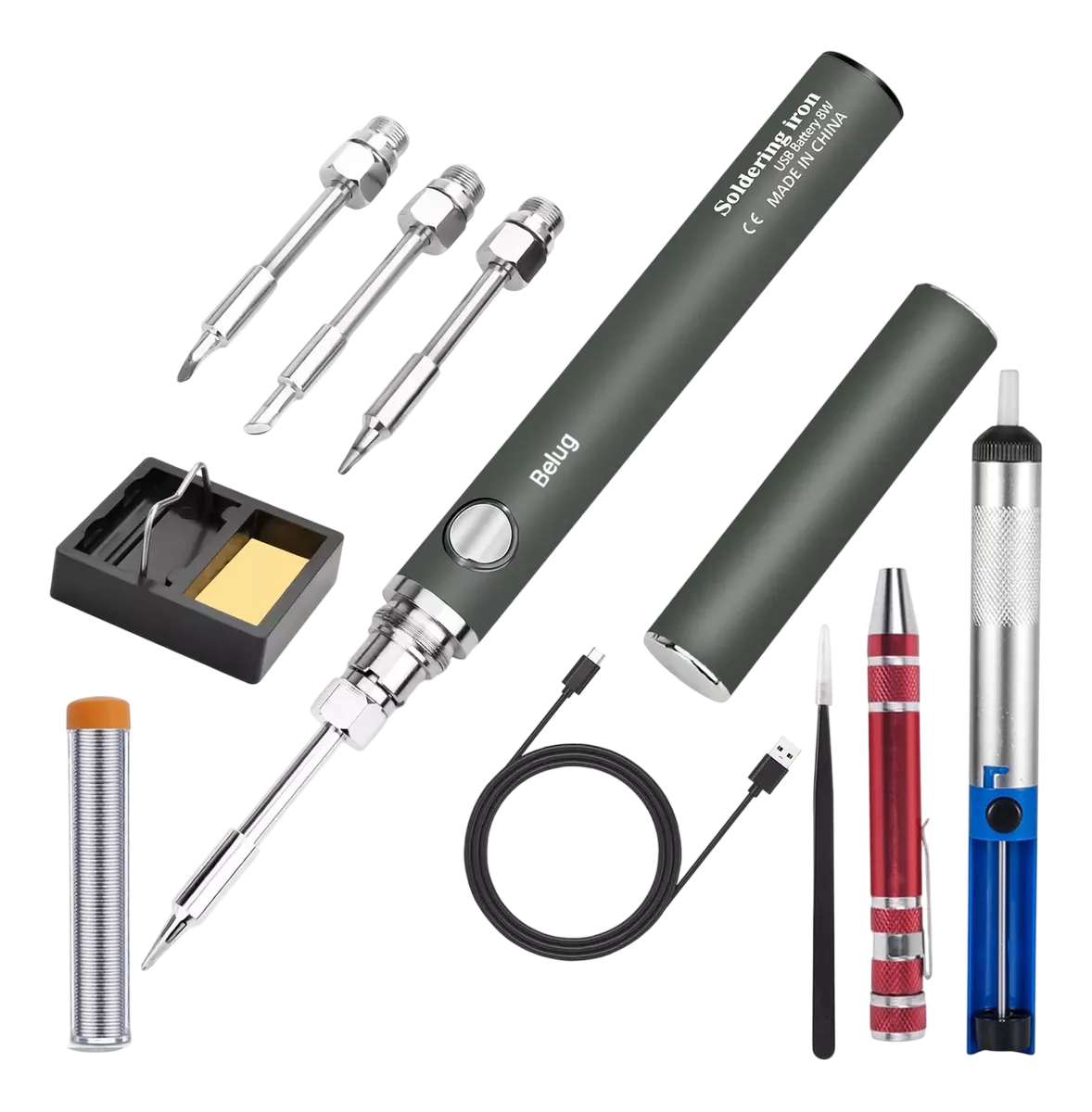 Kit de Soldador Inalámbrico Usb 8W Temperatura Ajustable Gris