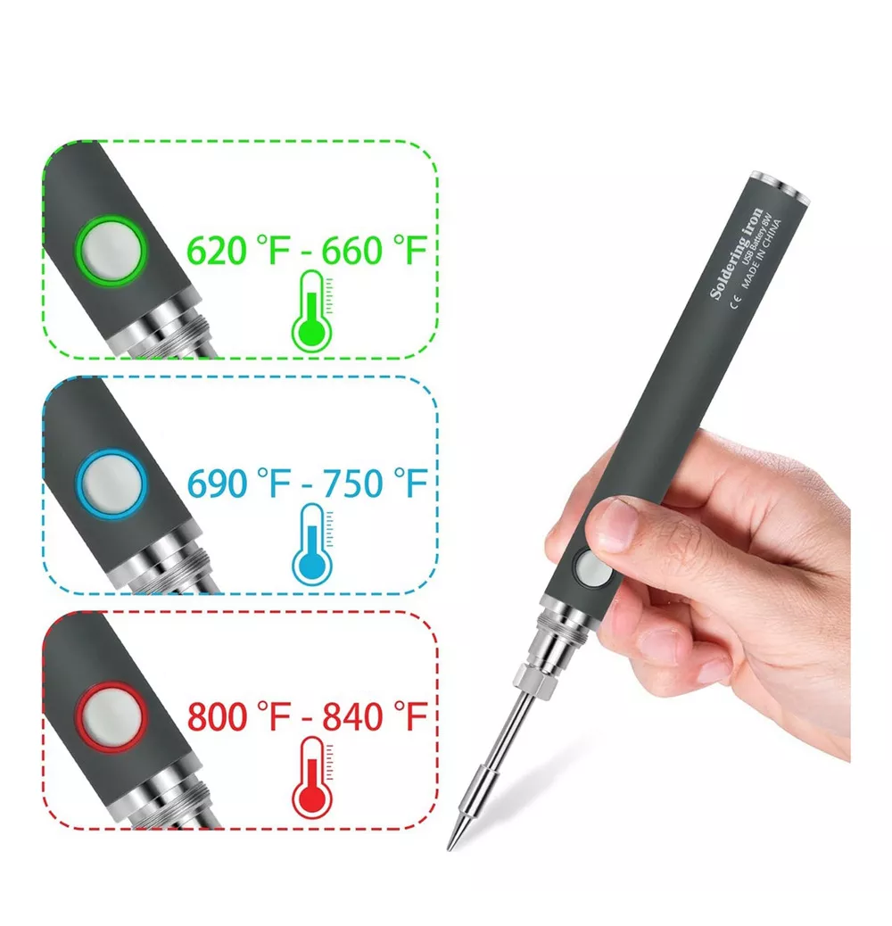 Foto 4 pulgar | Kit de Soldador Inalámbrico Usb 8W Temperatura Ajustable Gris