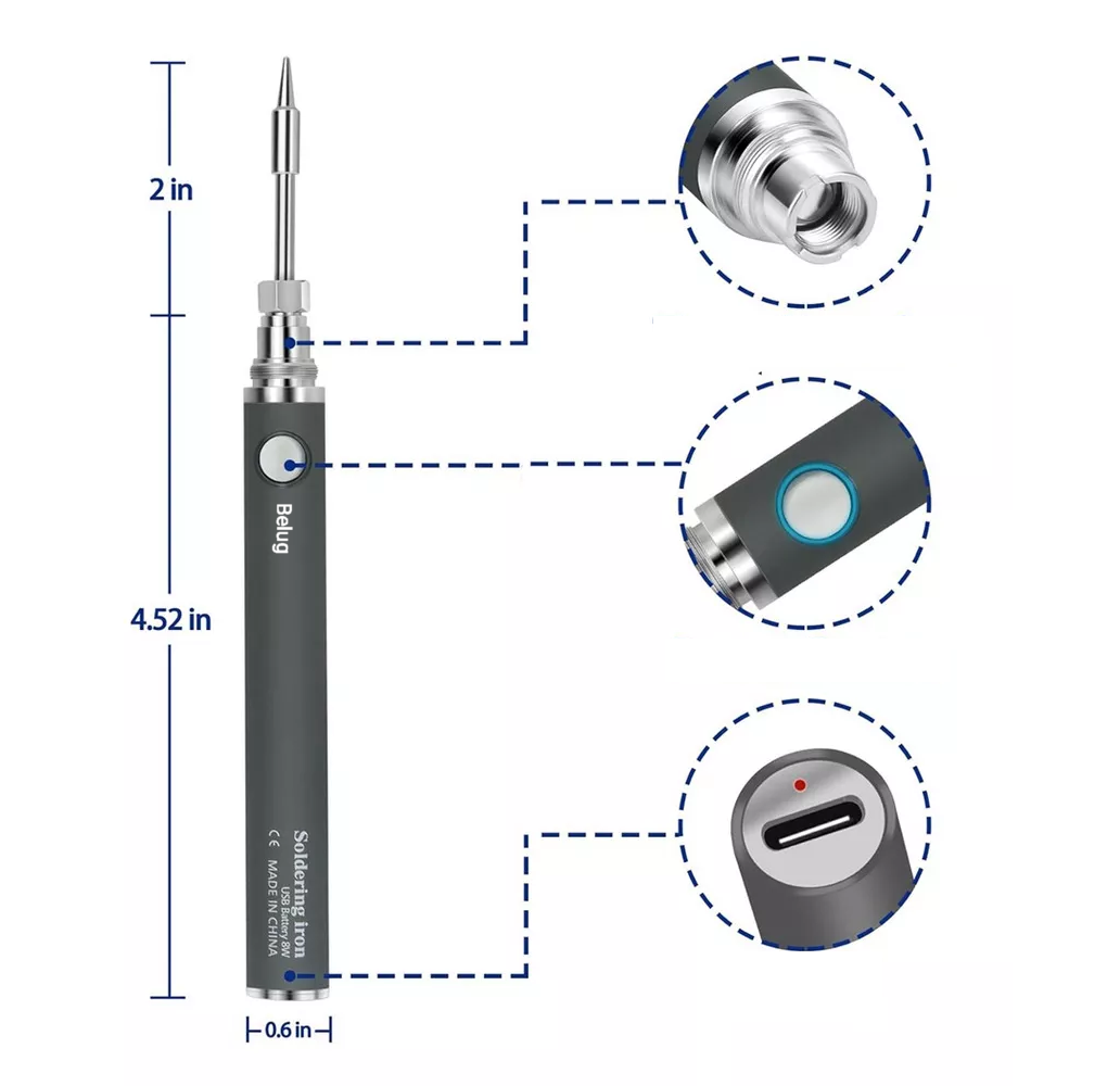 Foto 4 | Kit de Soldador Inalámbrico Usb 8W Temperatura Ajustable Gris