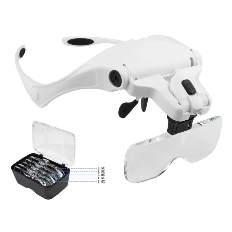 Linterna Frontal Con Visera Y Lupa Con 5 Lentes Y Luz Led - Venta Internacional.