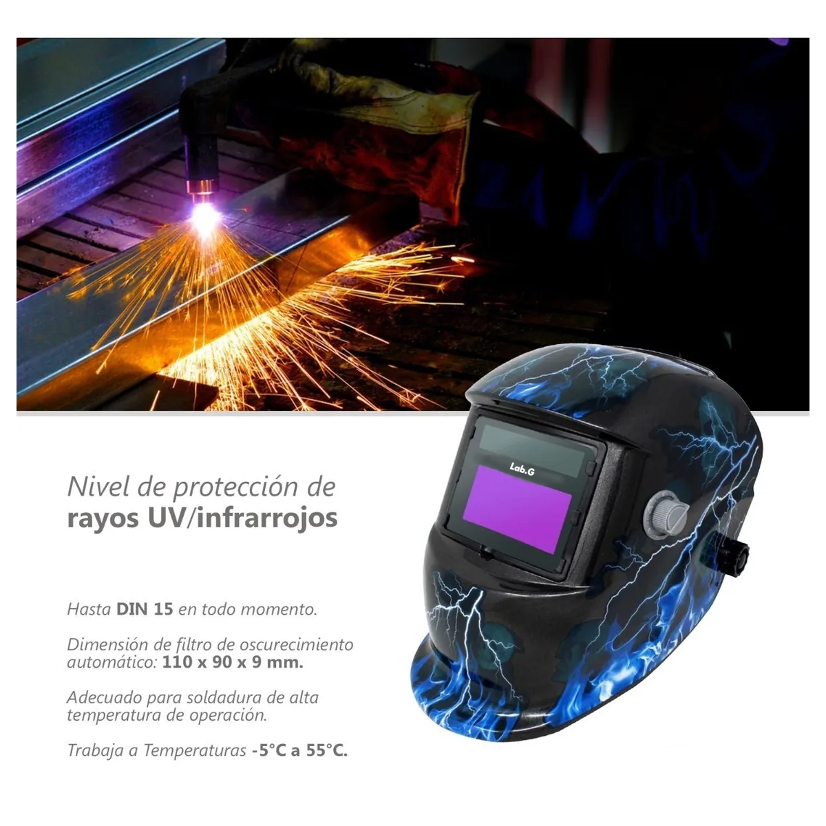 Foto 4 pulgar | Careta Electrónica Soldar Automática Diseño Con Rayos Lab.g Azul