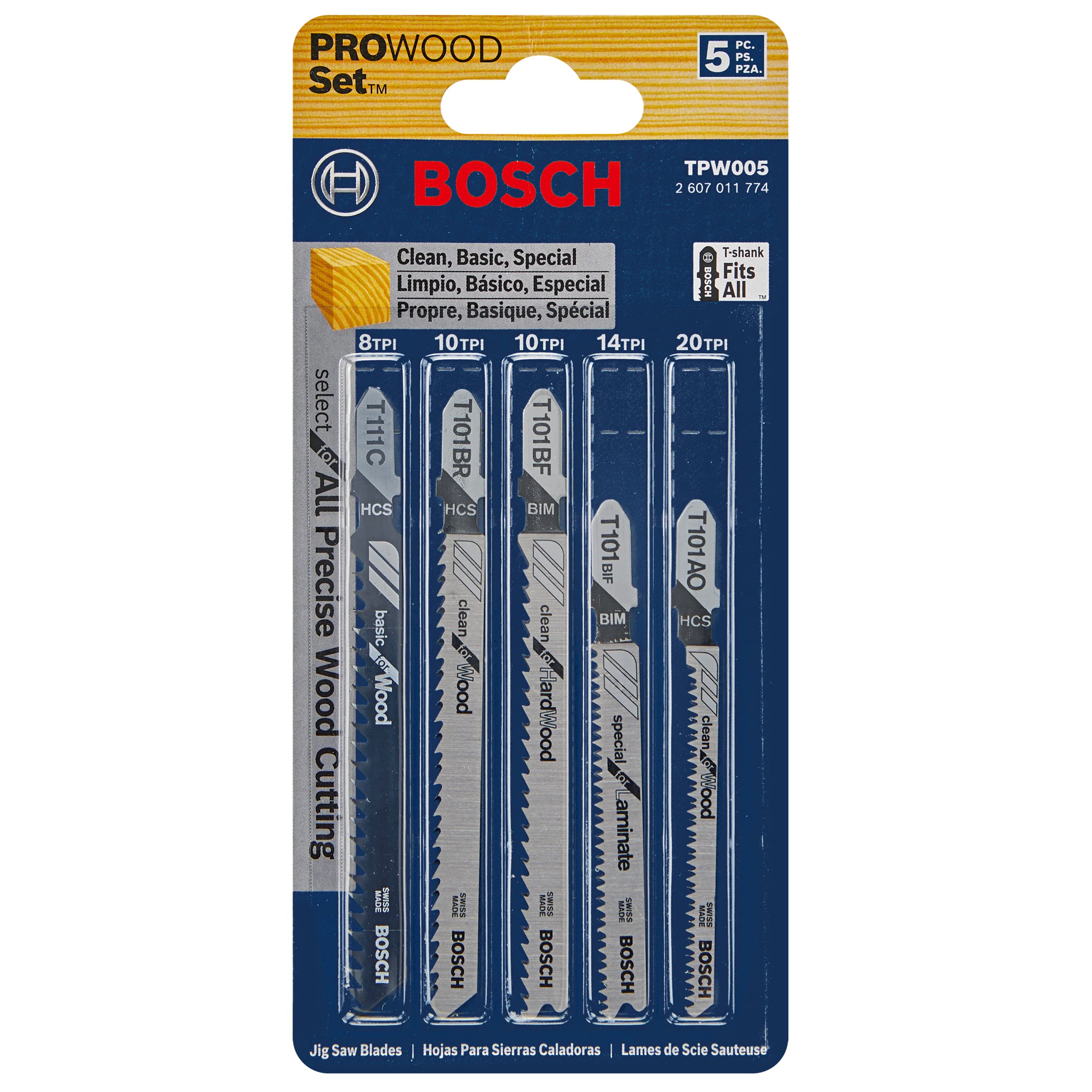 Foto 1 | Juego De Hojas De Sierra Caladora Bosch Tpw005 Pro-wood, 5 Piezas - Venta Internacional.