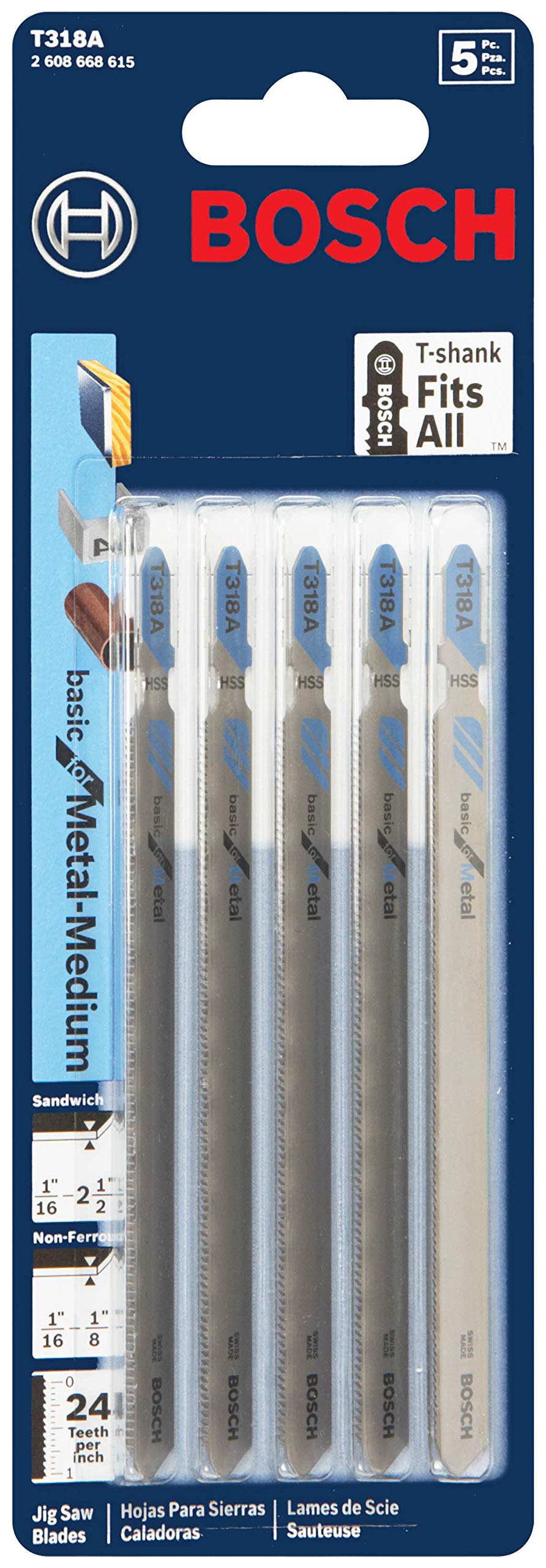 Foto 3 pulgar | Hojas De Sierra Caladora Bosch T318a, 5 Piezas, 24 Tpi, 133 Mm, Para Metal - Venta Internacional.