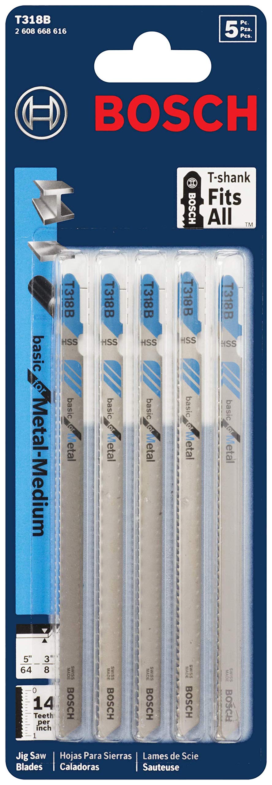 Foto 3 pulgar | Hojas De Sierra Caladora Bosch T318b 14 Tpi 133 Mm Para Metal, 5 Unidades - Venta Internacional.