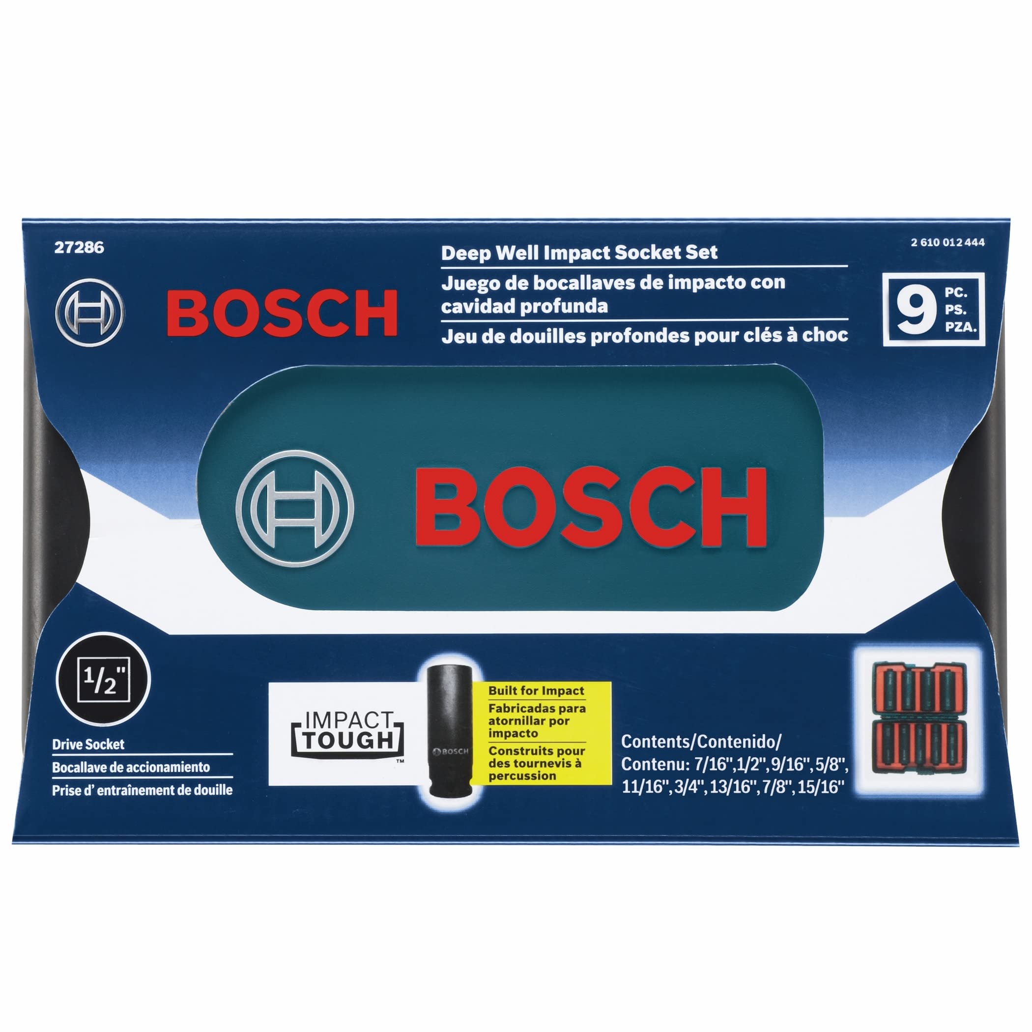 Foto 3 pulgar | Juego De Enchufes Bosch 27286 Con Vástago De 1/2 Pulgada, 9 Piezas, Con Funda - Venta Internacional.