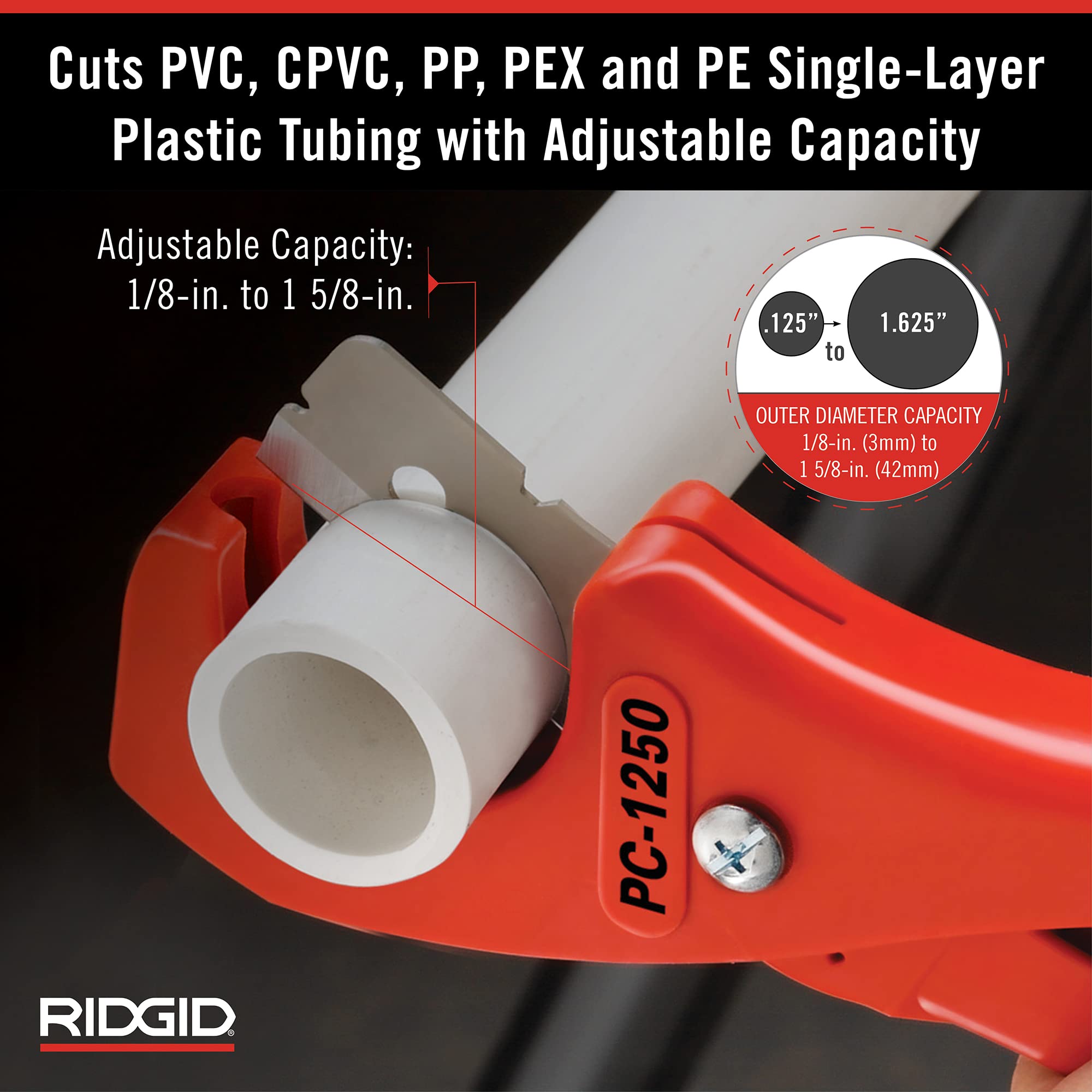 Foto 4 pulgar | Cortador De Tubos Y Tuberías Ridgid Pc-1250 Para Plástico De 3-42 Mm - Venta Internacional.