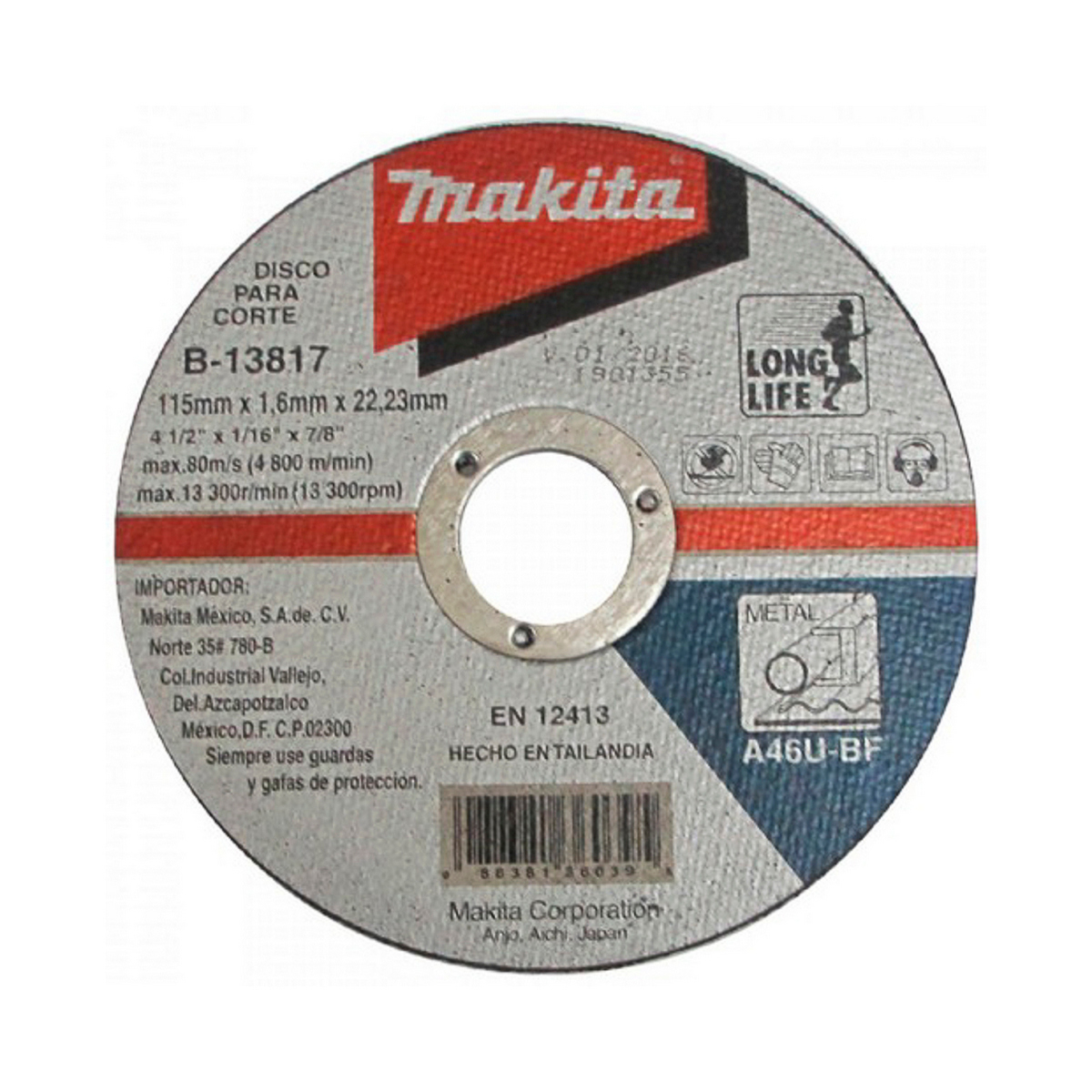 Foto 2 pulgar | Disco Corte Makita Acero Inoxidable 4.1/2”x1.6mm X 7/8” Preciso Super Delgado