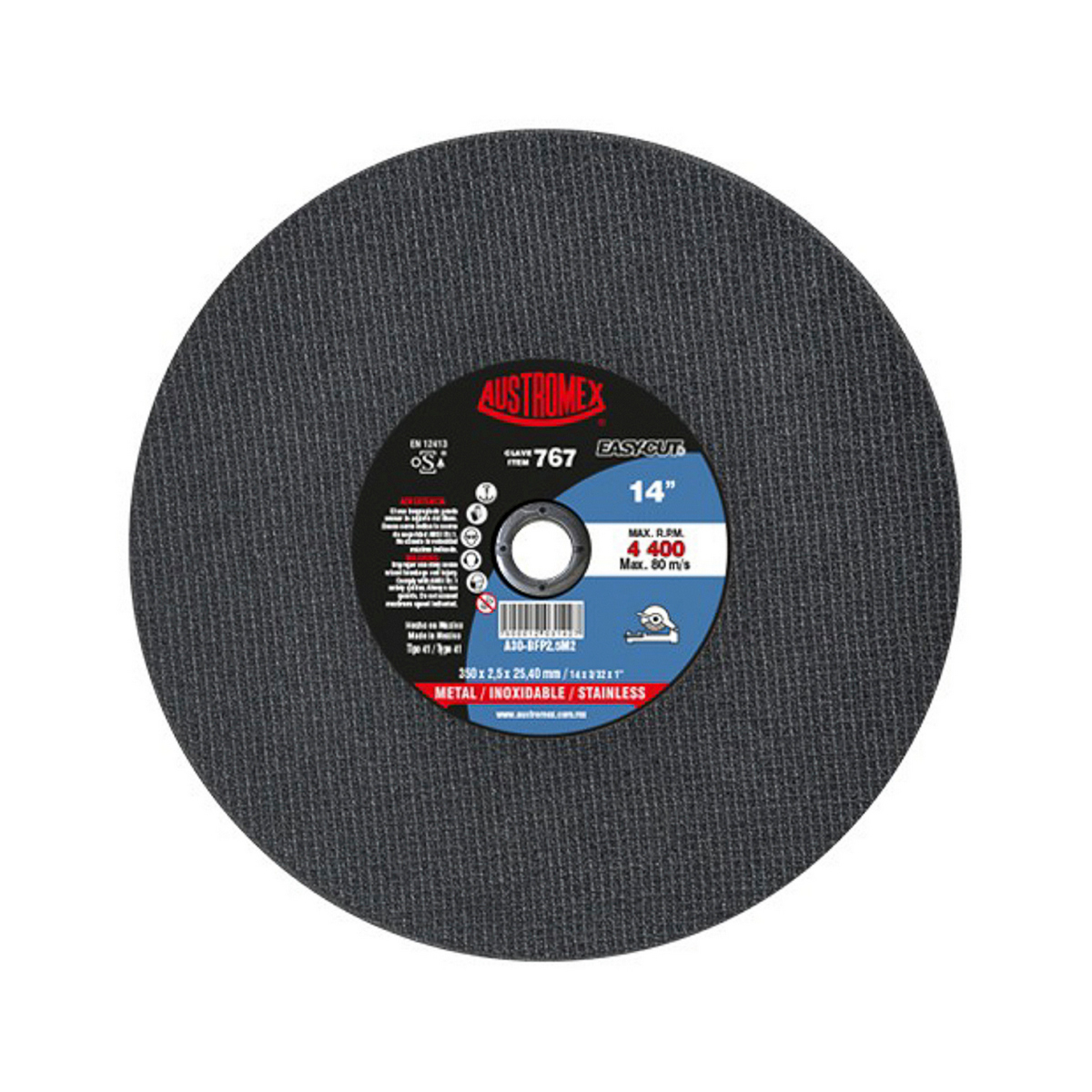 Foto 2 pulgar | Disco Corte Austromex Metal Acero Inoxidable 14”x3/32”x1” Huecos (easy Cut)