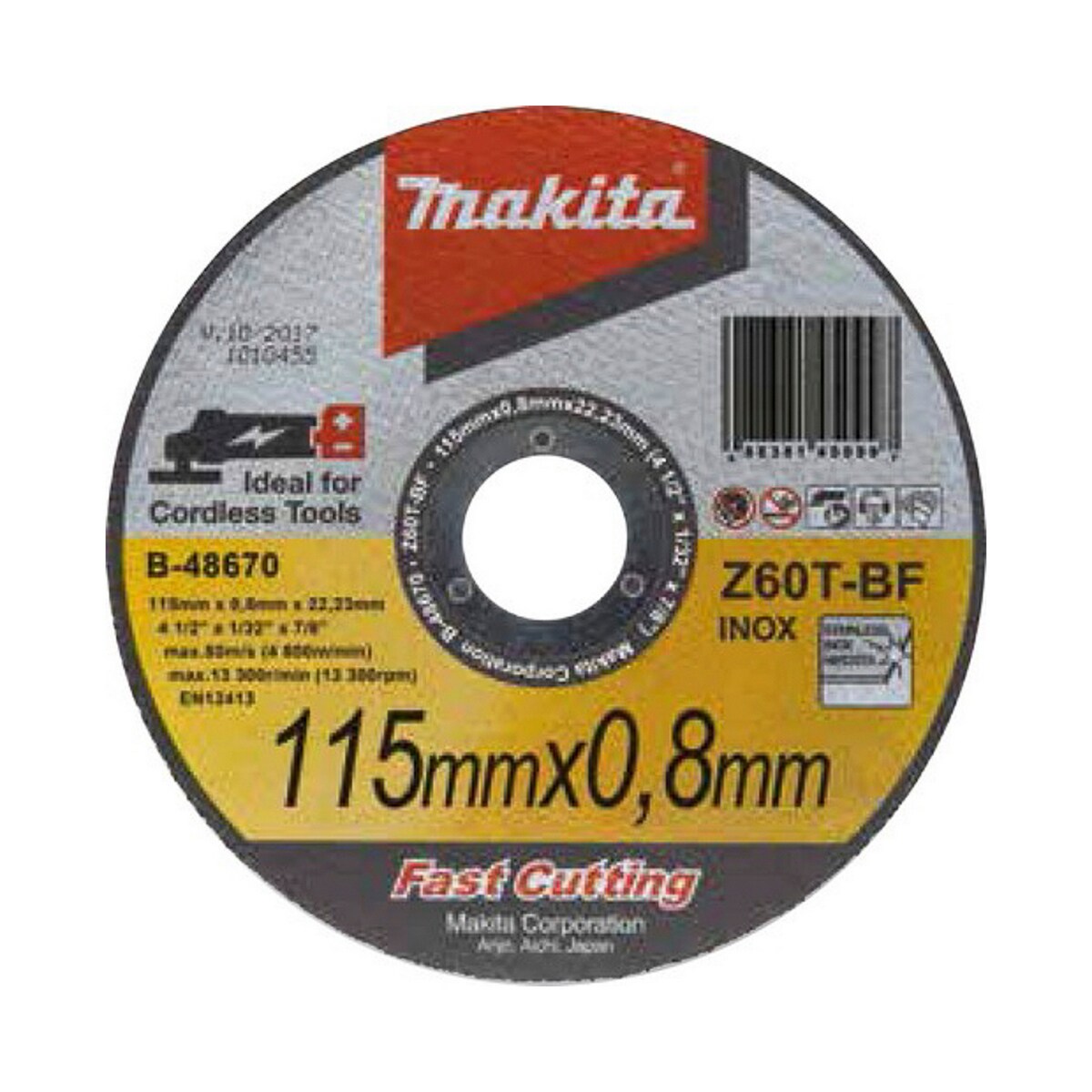 Disco Corte Makita Acero Inoxidable 4.1/2” X0.8mm X 7/8” Super Delgado $147