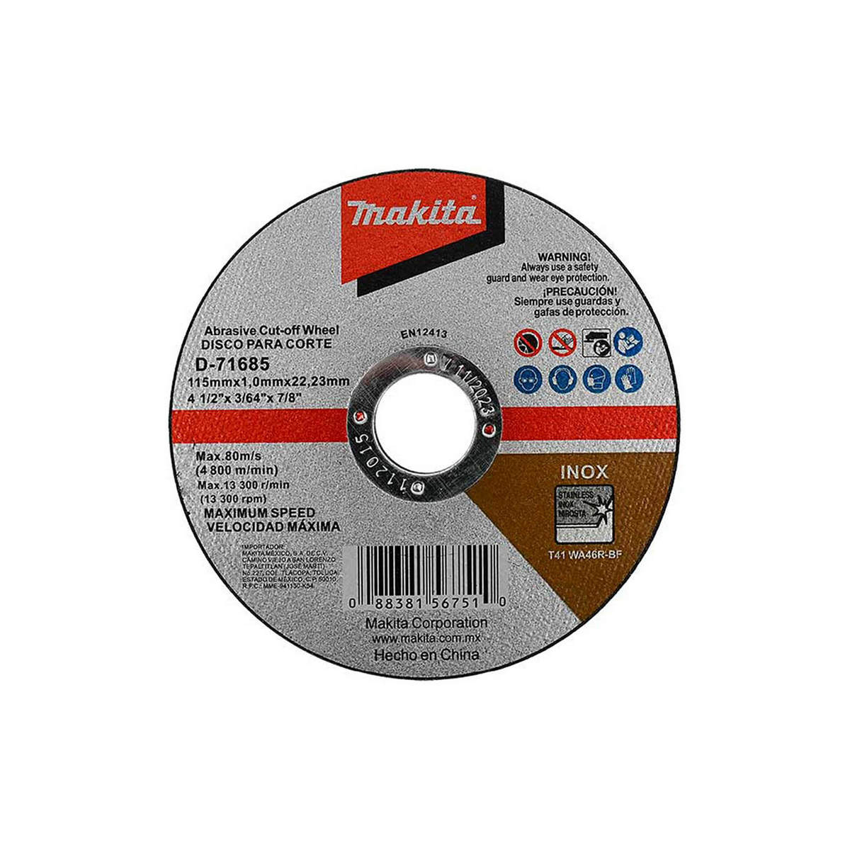 Foto 2 pulgar | Disco Corte Makita Acero Inoxidable 4.1/2”x3/64”x7/8” Velocidad Maxima