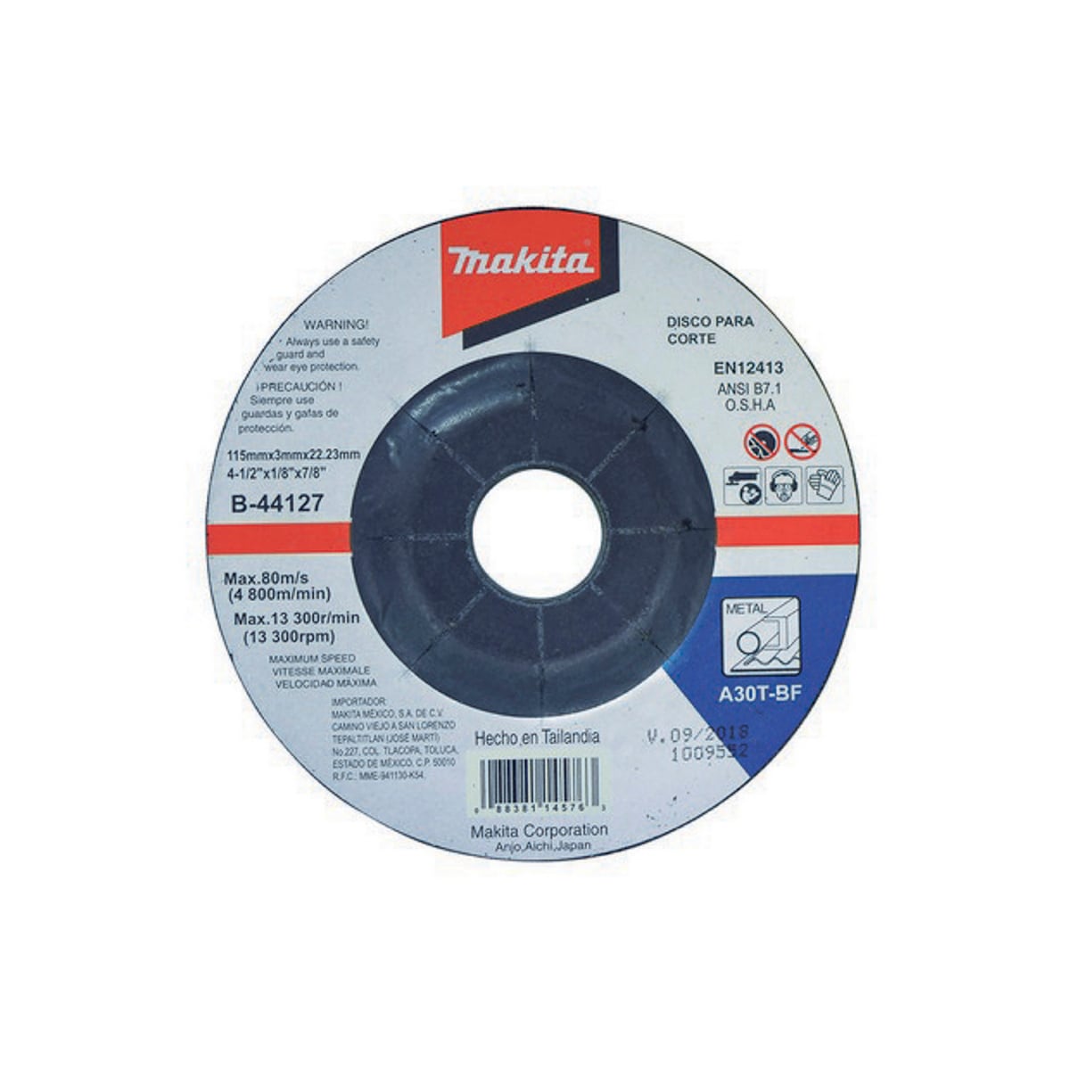 Disco Makita T-27 4.1/2”x1/8”x7/8” Corte Metal (antes A83593) $144