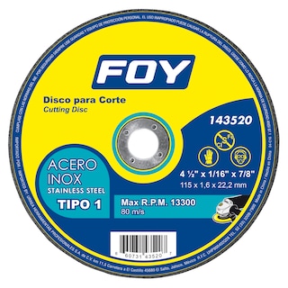 Foto 1 | Disco Abrasivo Foy 143520 color Plata Tipo 1 Metal con Dos Mayas
