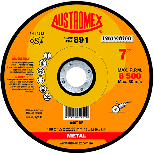 Disco De Corte para Metal Ferroso Industrial G-46 Austromex 891