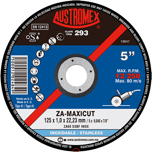 Disco de Corte para Acero Inoxidable Za-maxicut G-60 Austromex 293