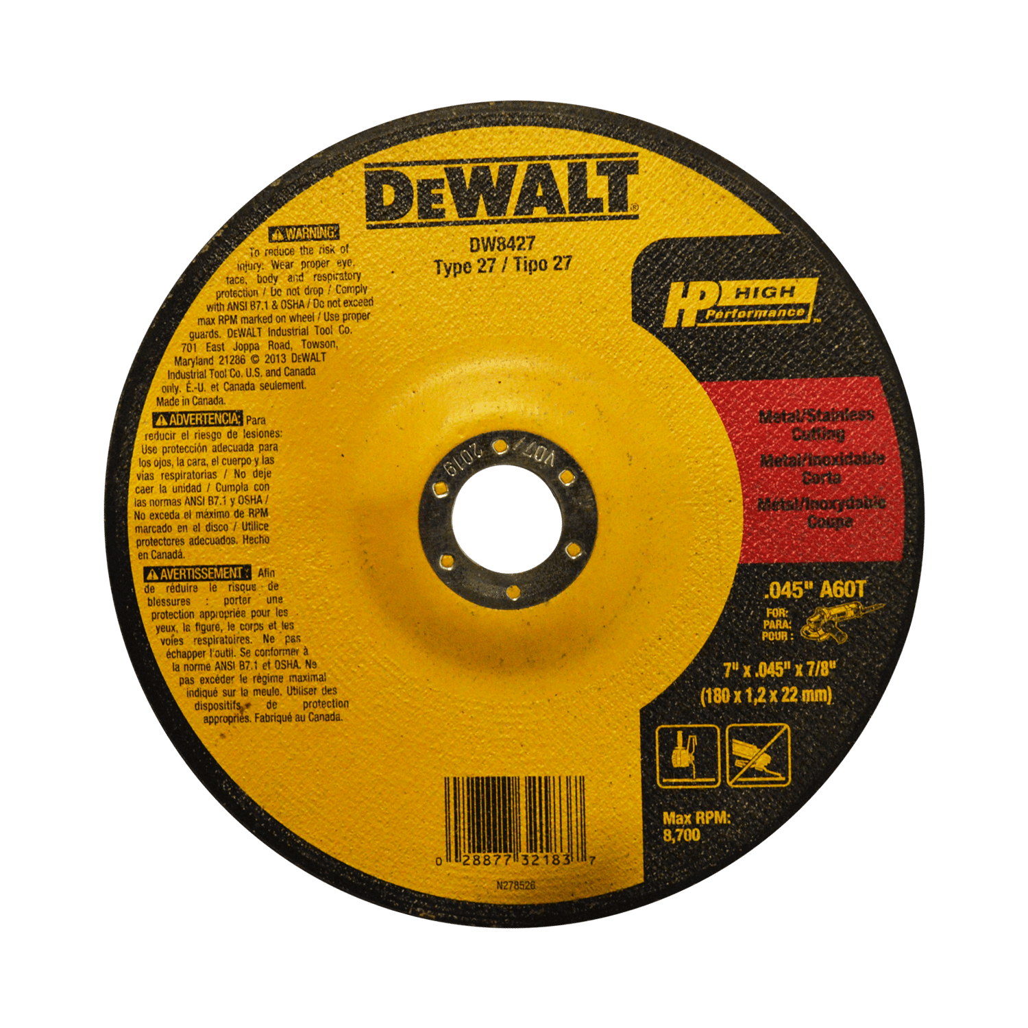 Foto 2 pulgar | Disco Corte Metal Dewalt 7x.045x7/8 Tipo 27