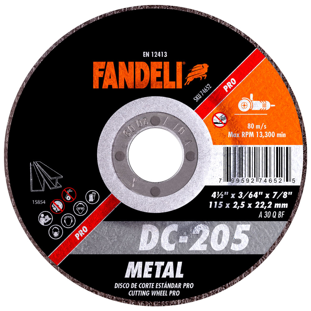 Disco De Corte Estándar Fandeli Dc205 4 1/2 Plg 10 Pz