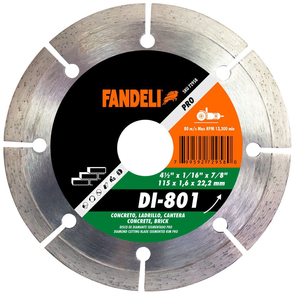 Disco Diamante Segmentado Fandeli Di801 4 1/2 Plg