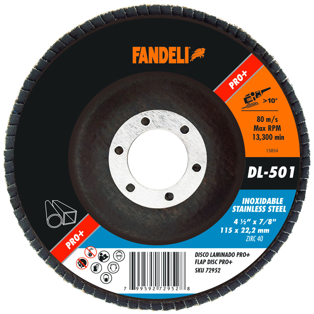 Disco Laminado Acero Inoxidable Fandeli DL501 4 1/2 Plg 5 Piezas