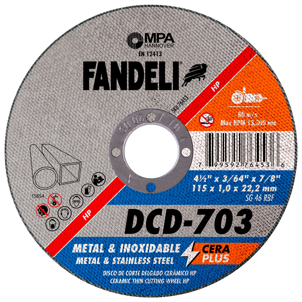 Disco De Corte Delgado Fandeli Dcd703 4.5 Plg 50 Pz