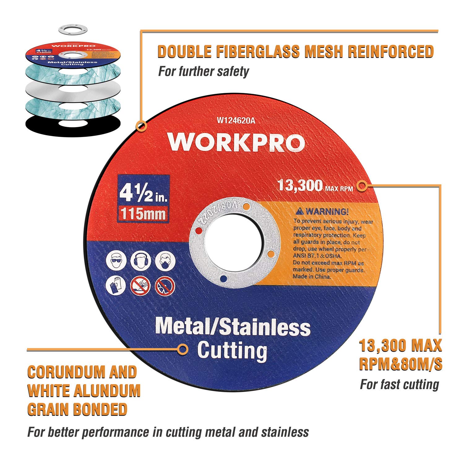 Foto 2 | Ruedas De Corte Workpro, Paquete De 20 Unidades Para Amoladora Angular De 4.5 Pulgadas - Venta Internacional.