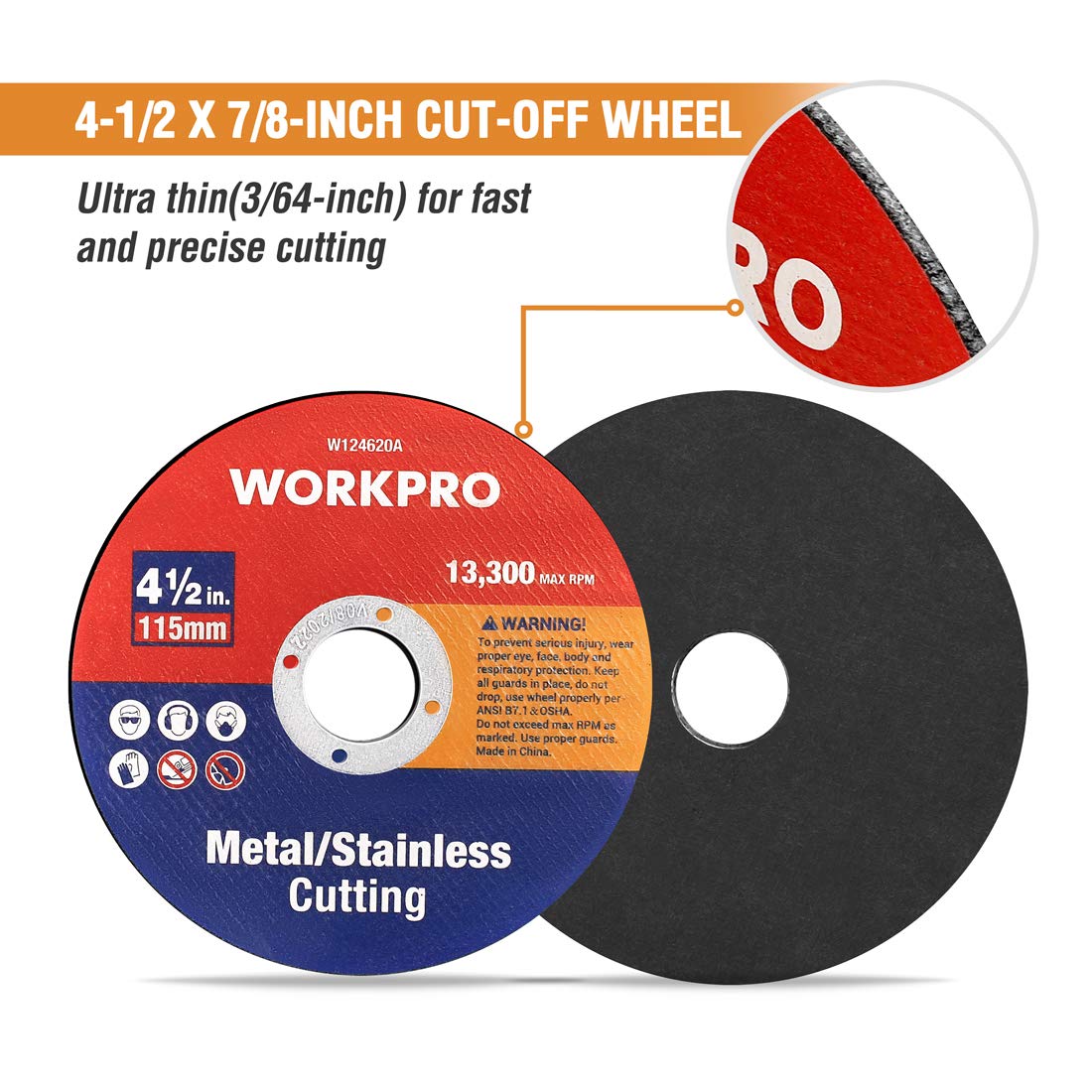 Foto 3 | Ruedas De Corte Workpro, Paquete De 20 Unidades Para Amoladora Angular De 4.5 Pulgadas - Venta Internacional.