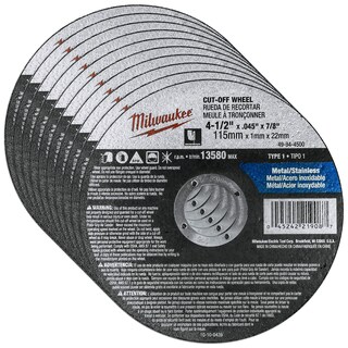 Foto 1 | Ruedas de Corte Milwaukee Paquete de 10 Unidades para Amoladoras de 4,5 Pulgadas - Venta Internacional